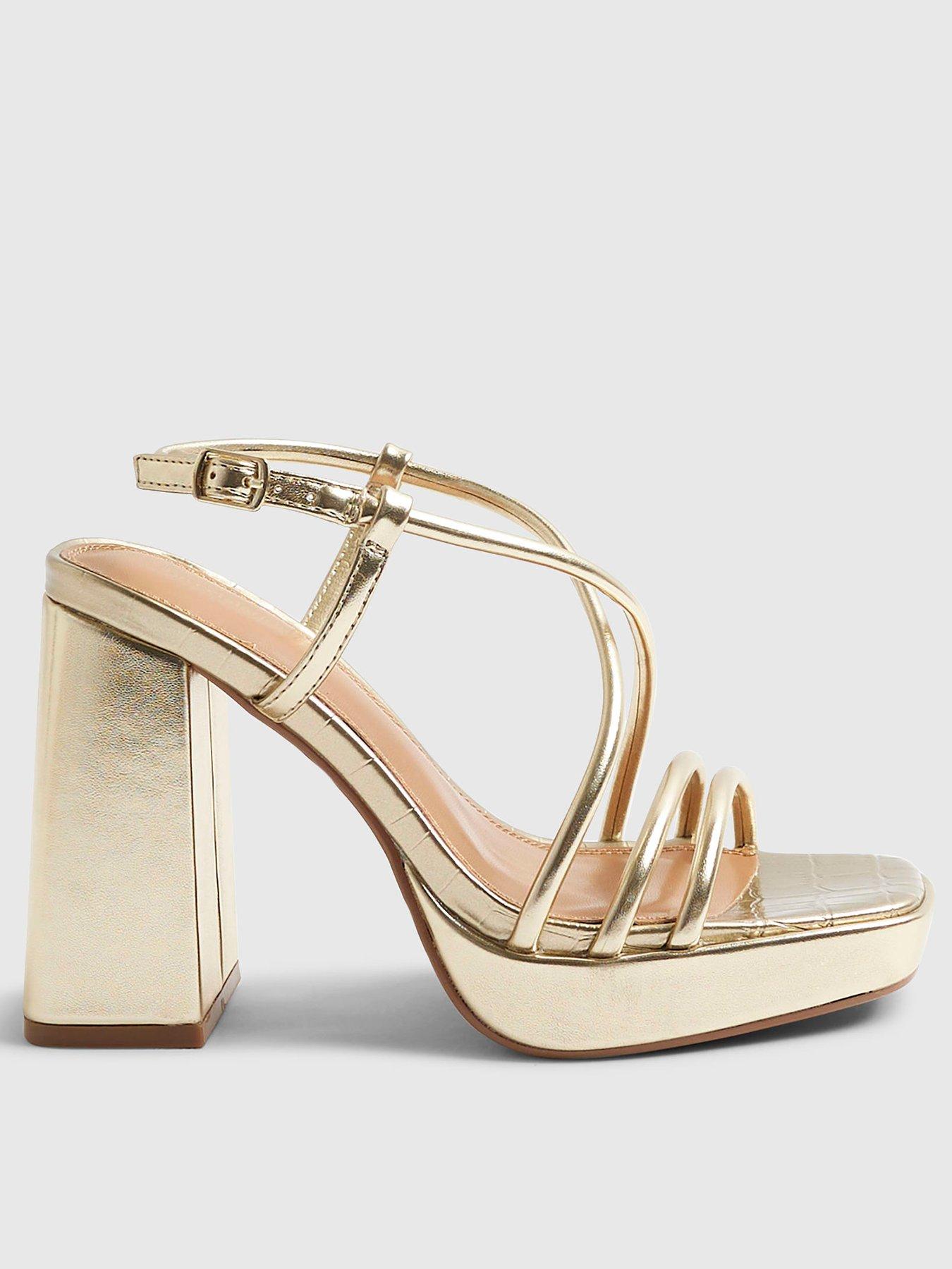 Image 2 of 5 of River Island Wide Fit Platform Heeled Sandals - Gold