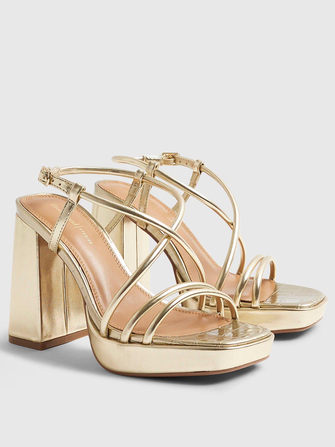Image 3 of 5 of River Island Wide Fit Platform Heeled Sandals - Gold
