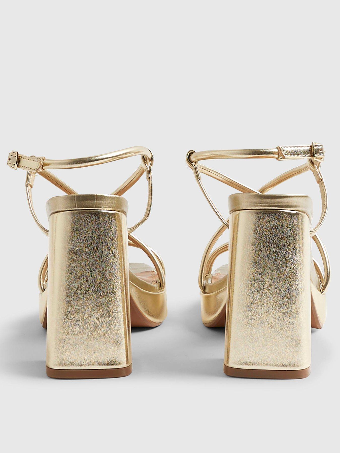 Image 4 of 5 of River Island Wide Fit Platform Heeled Sandals - Gold