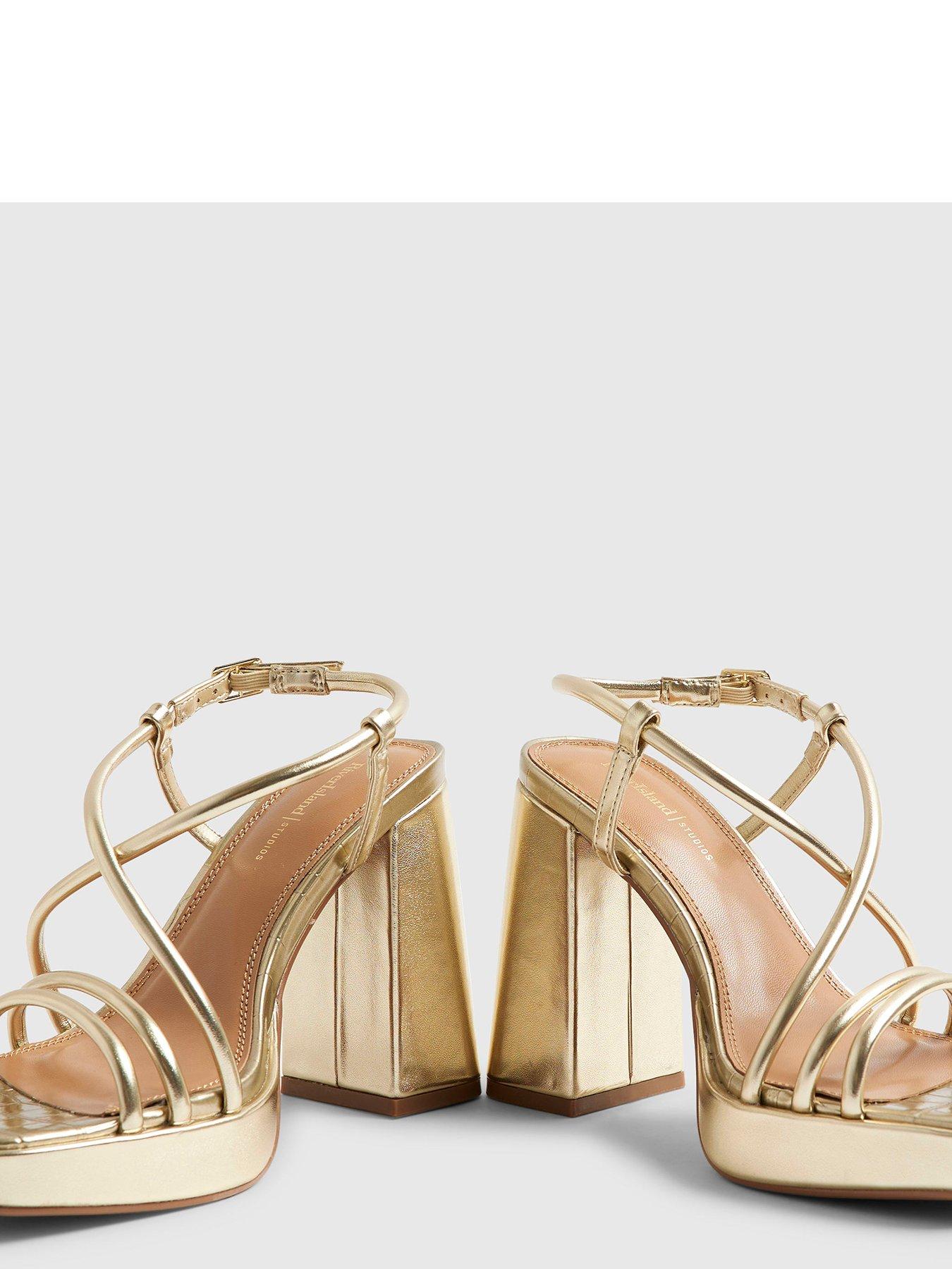 Image 5 of 5 of River Island Wide Fit Platform Heeled Sandals - Gold
