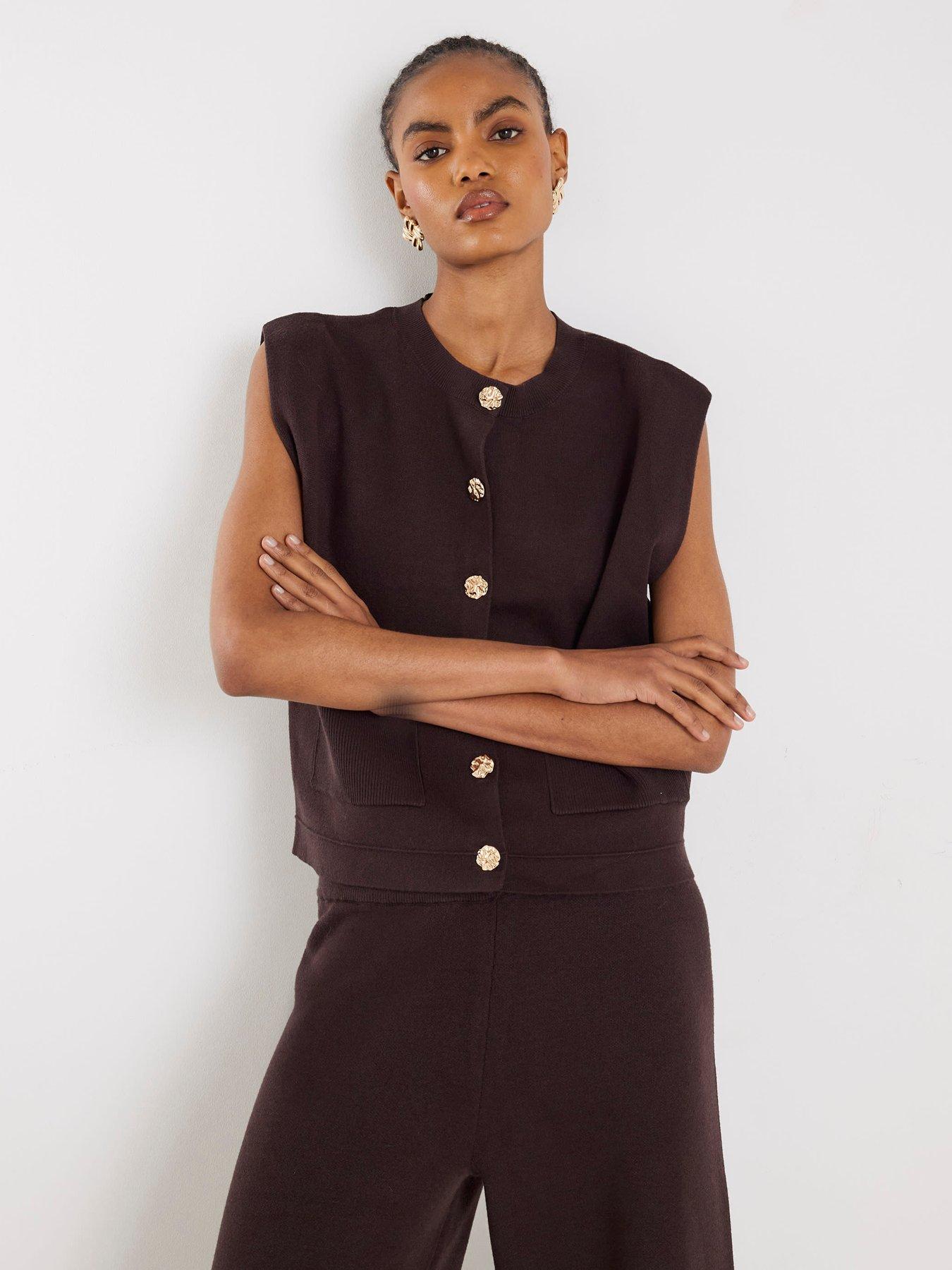 Image 1 of 2 of River Island Knitted Waistcoat - Dark Brown