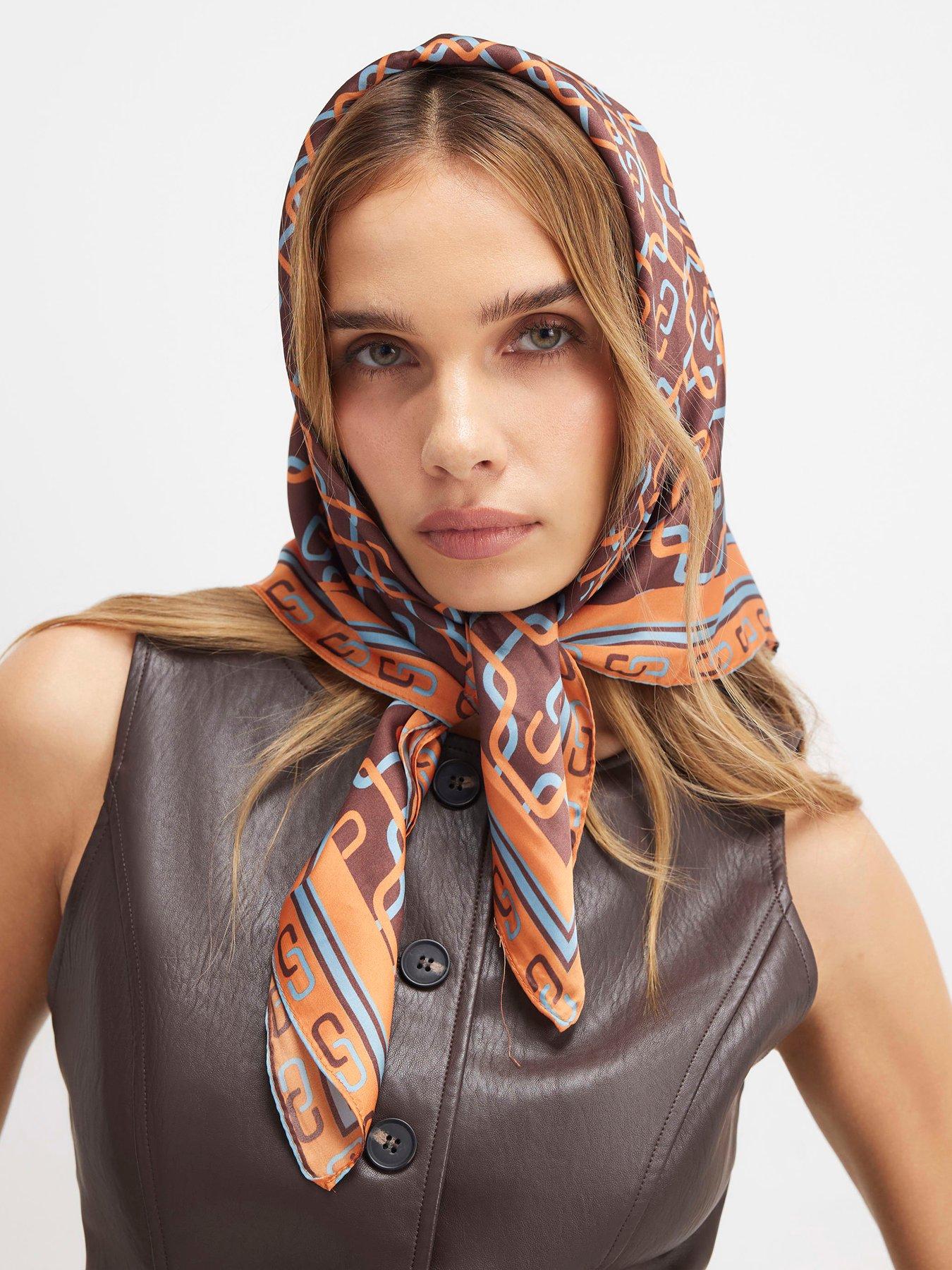 Image 3 of 5 of River Island Geometric Chain Print Neck Scarf - Brown