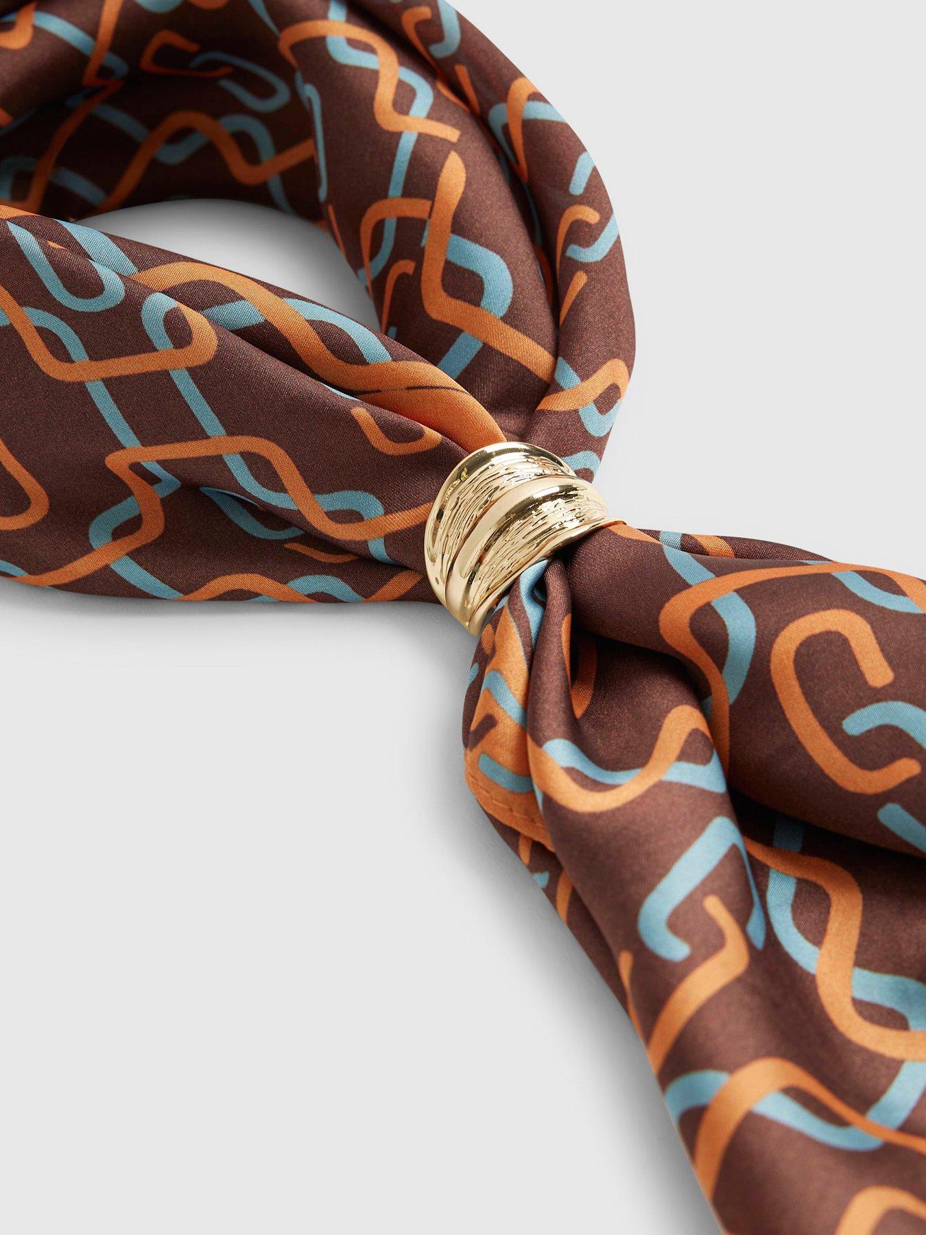 Image 4 of 5 of River Island Geometric Chain Print Neck Scarf - Brown
