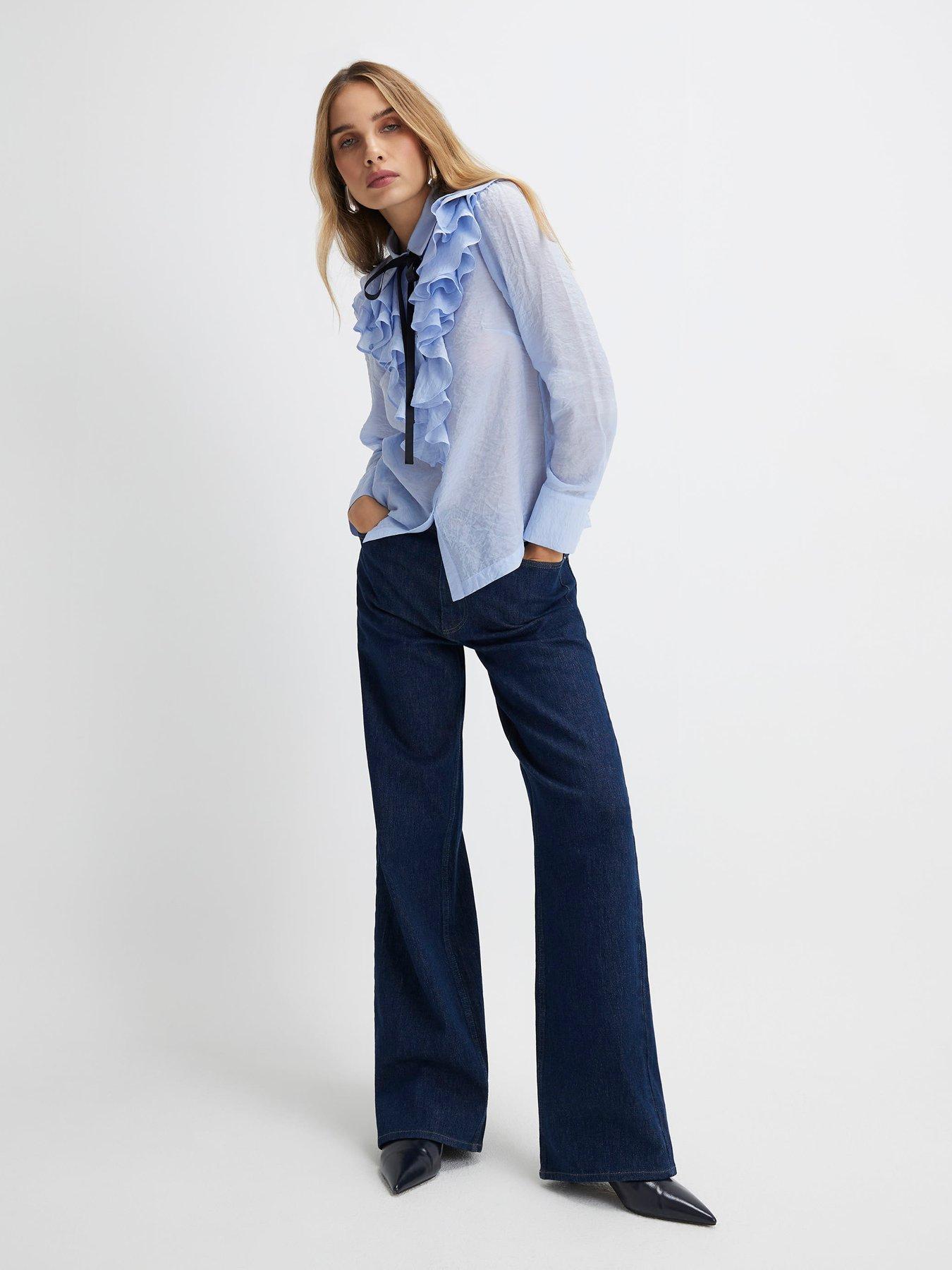 River Island Ruffle Tie Neck Blouse - Light Blue | Very