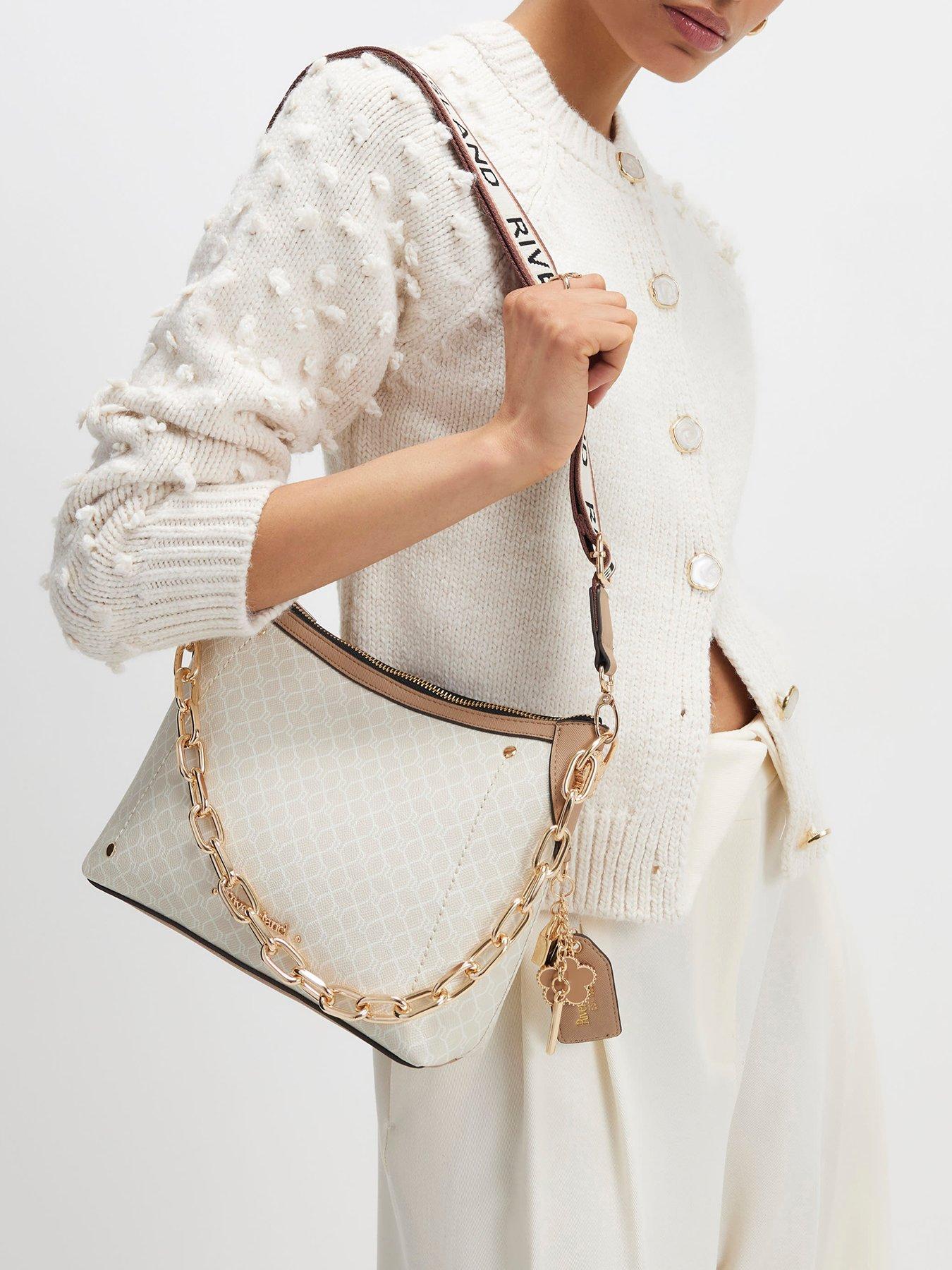 River Island Monogram Chain Front Crossbody Bag - Beige