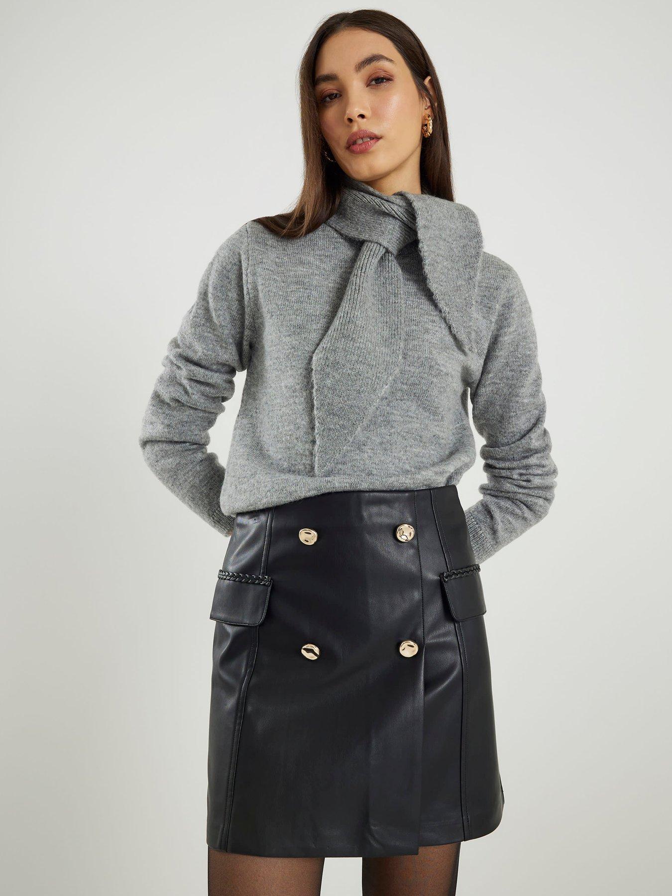 River Island Faux Leather Wrap Mini Skirt - Black