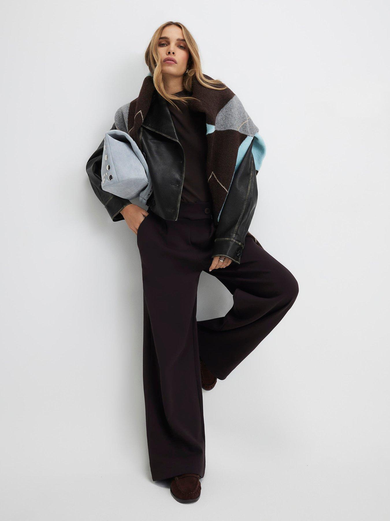 River Island Tailored Wide Leg Trousers - Brown