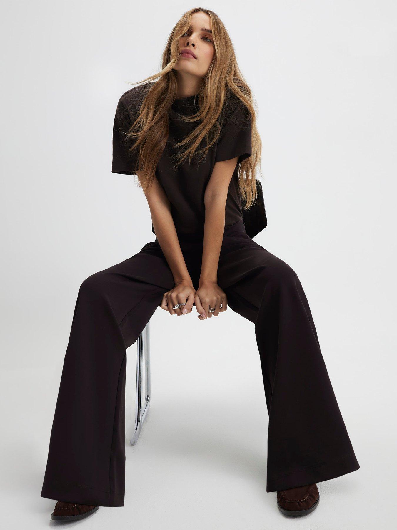 Image 3 of 4 of River Island Tailored Wide Leg Trousers - Brown