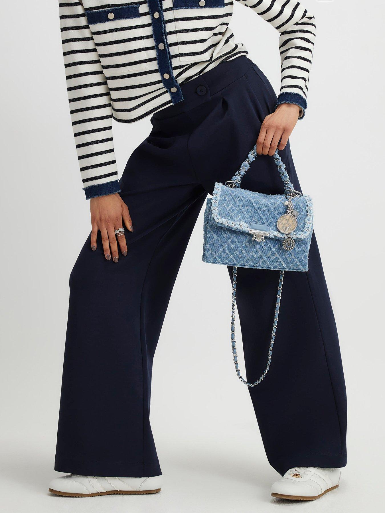 Image 1 of 4 of River Island Tailored Wide Leg Trousers - Blue