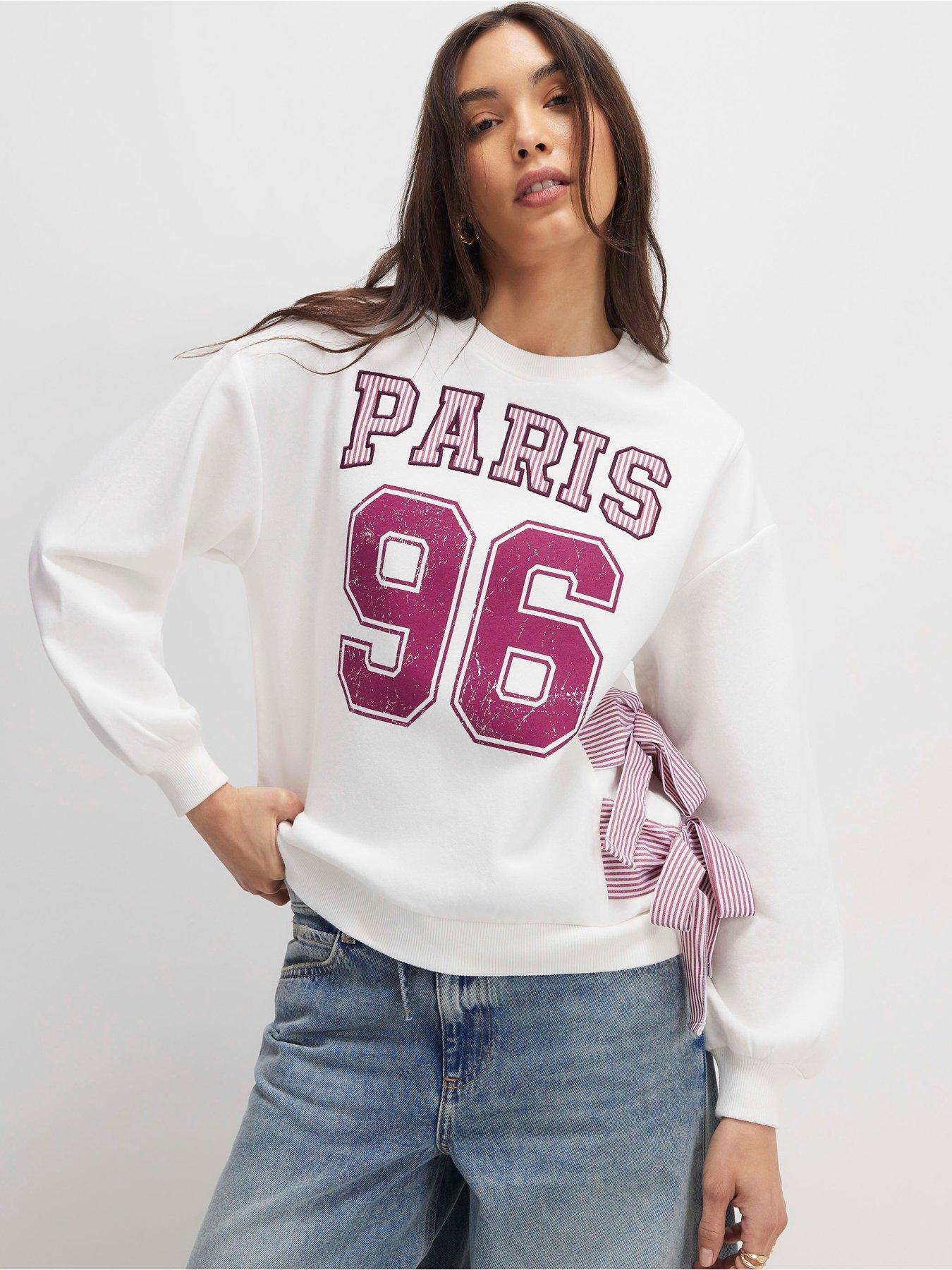 River Island Long Sleeve Paris Bow Sweatshirt - Cream