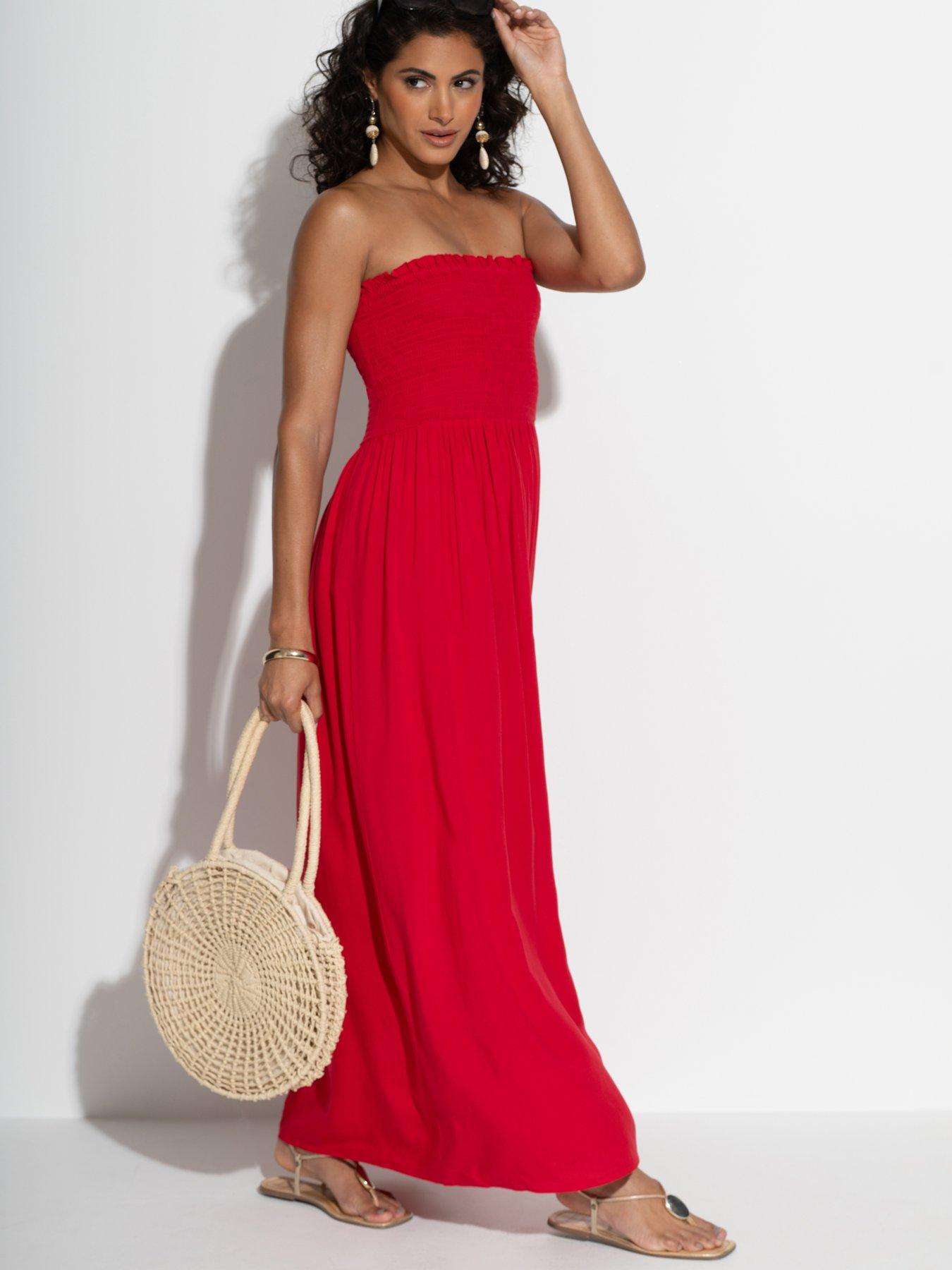 Pour Moi Emma Strapless Shirred Bodice Maxi Beach Dress