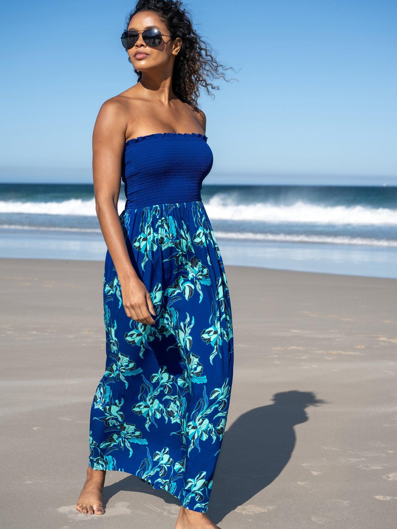 princess polly baby blue dress Women's Beach Dress Beach Wear Mini Dress Retro Pattern Print Casual Modern  Dress Sleeveless Loose Fit Outdoor Daily Pink Blue Summer main image 1