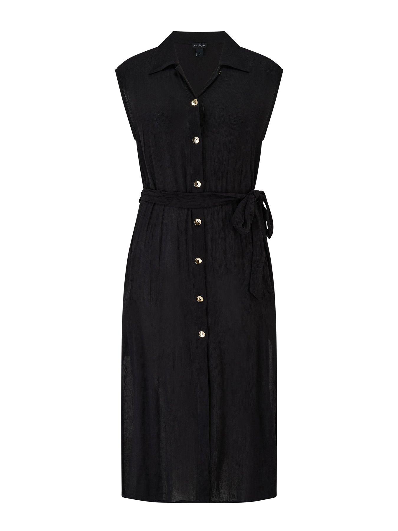 Image 3 of 4 of Pour Moi Sleeveless Crinkle Maxi Beach Shirt Dress