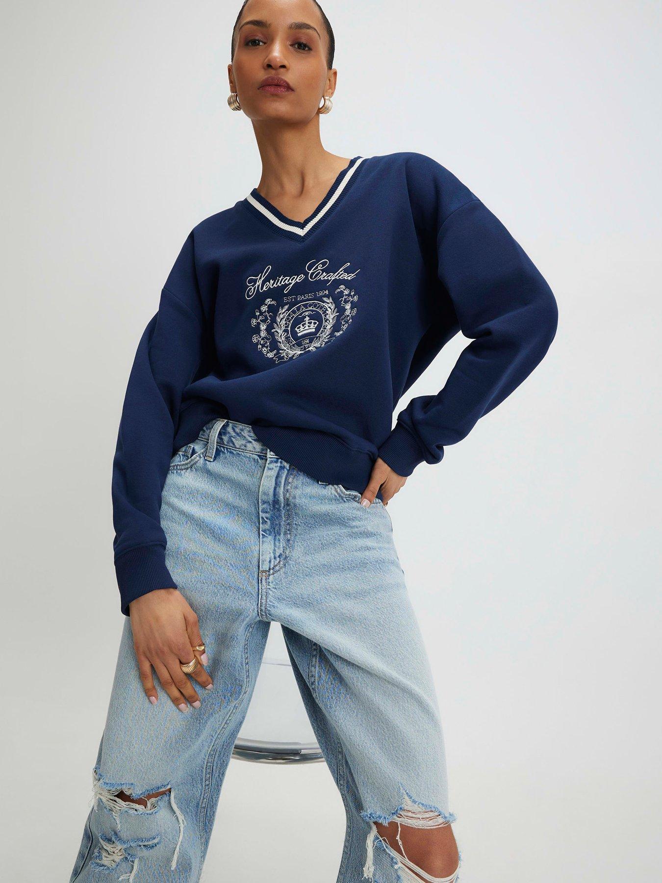 River Island Long Sleeve Heritage Crest Sweatshirt - Navy