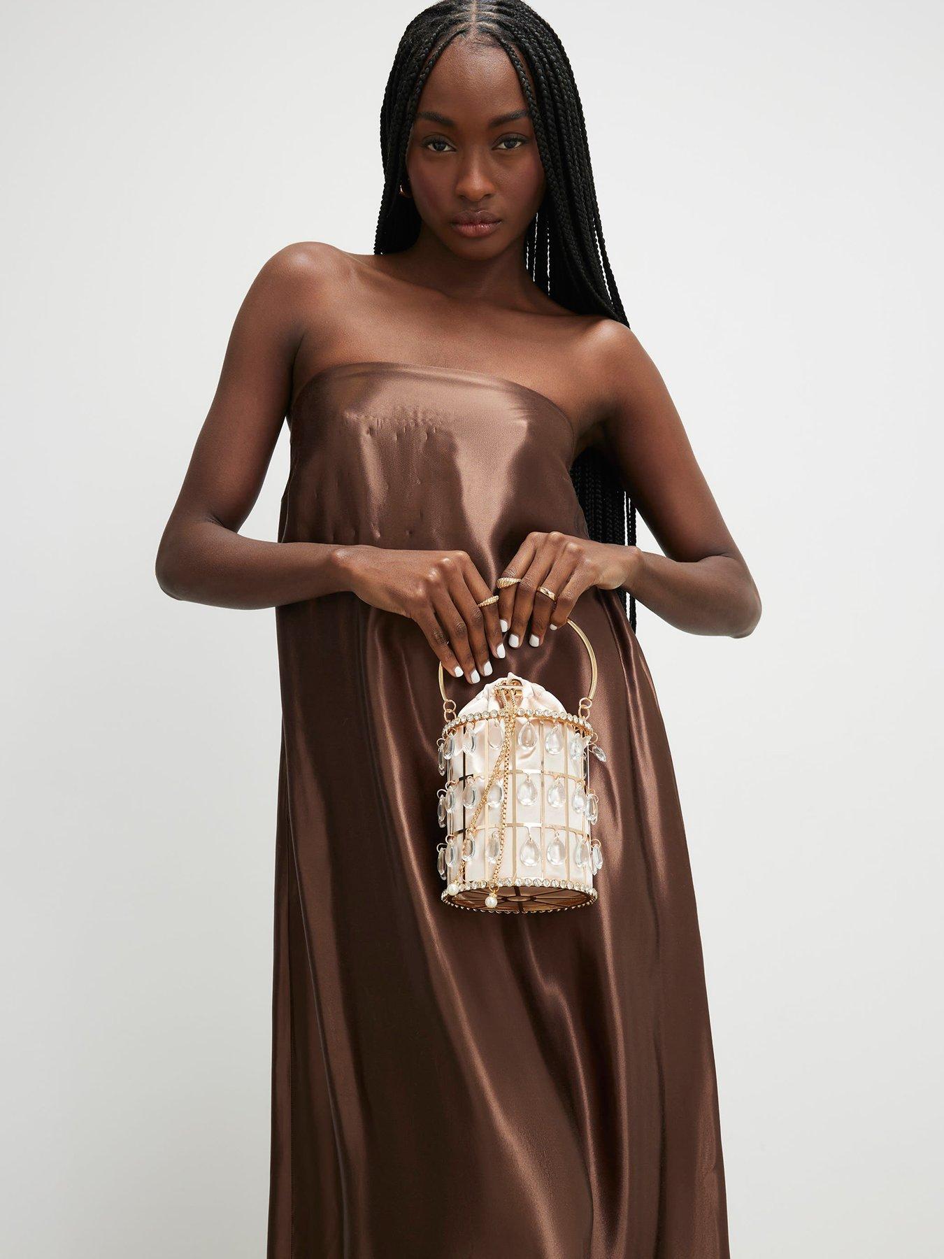 Image 1 of 4 of River Island Diamante Cage Basket Bag - Gold