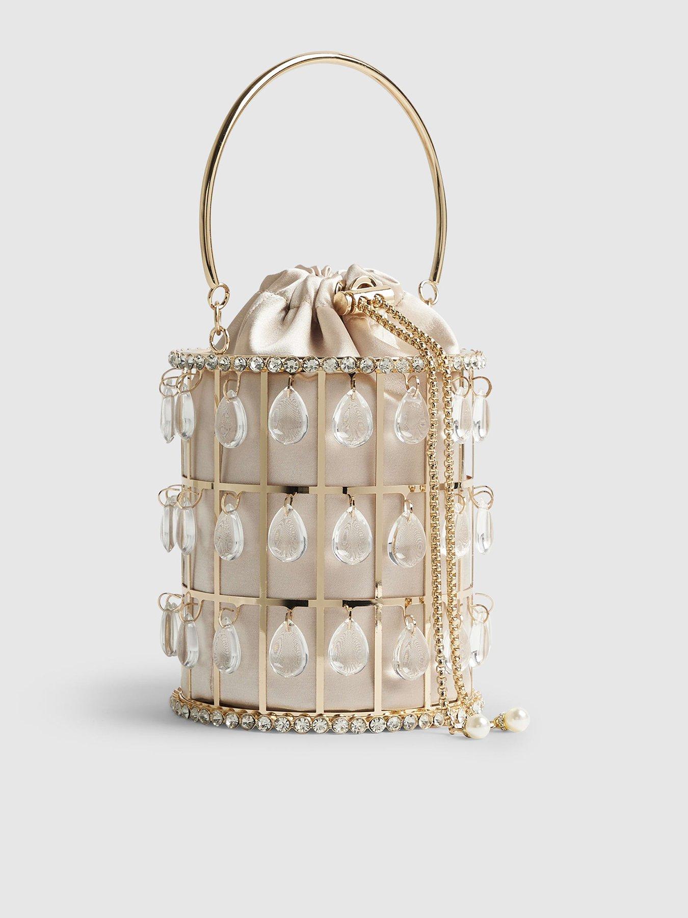 Image 2 of 4 of River Island Diamante Cage Basket Bag - Gold