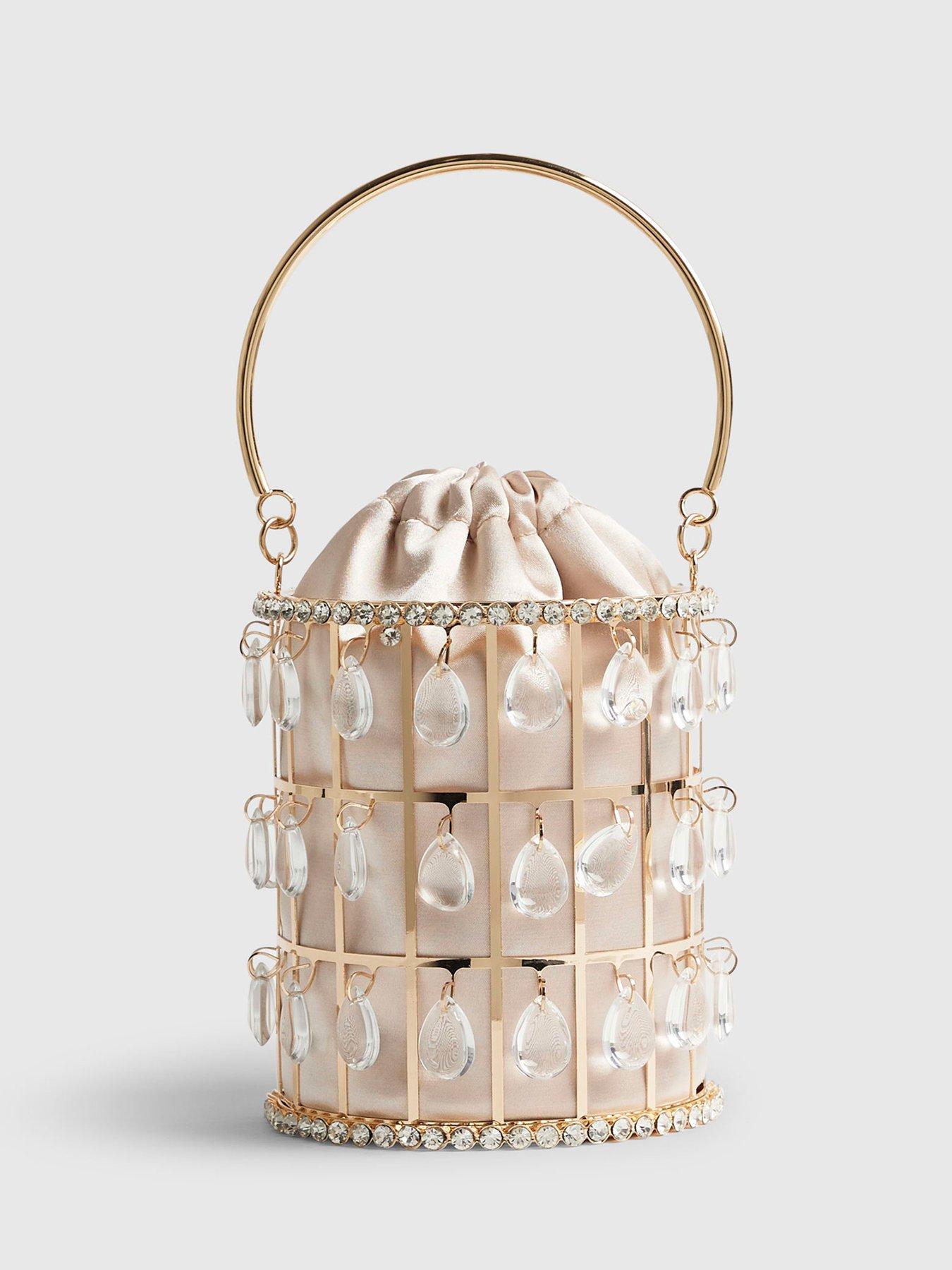 Image 3 of 4 of River Island Diamante Cage Basket Bag - Gold