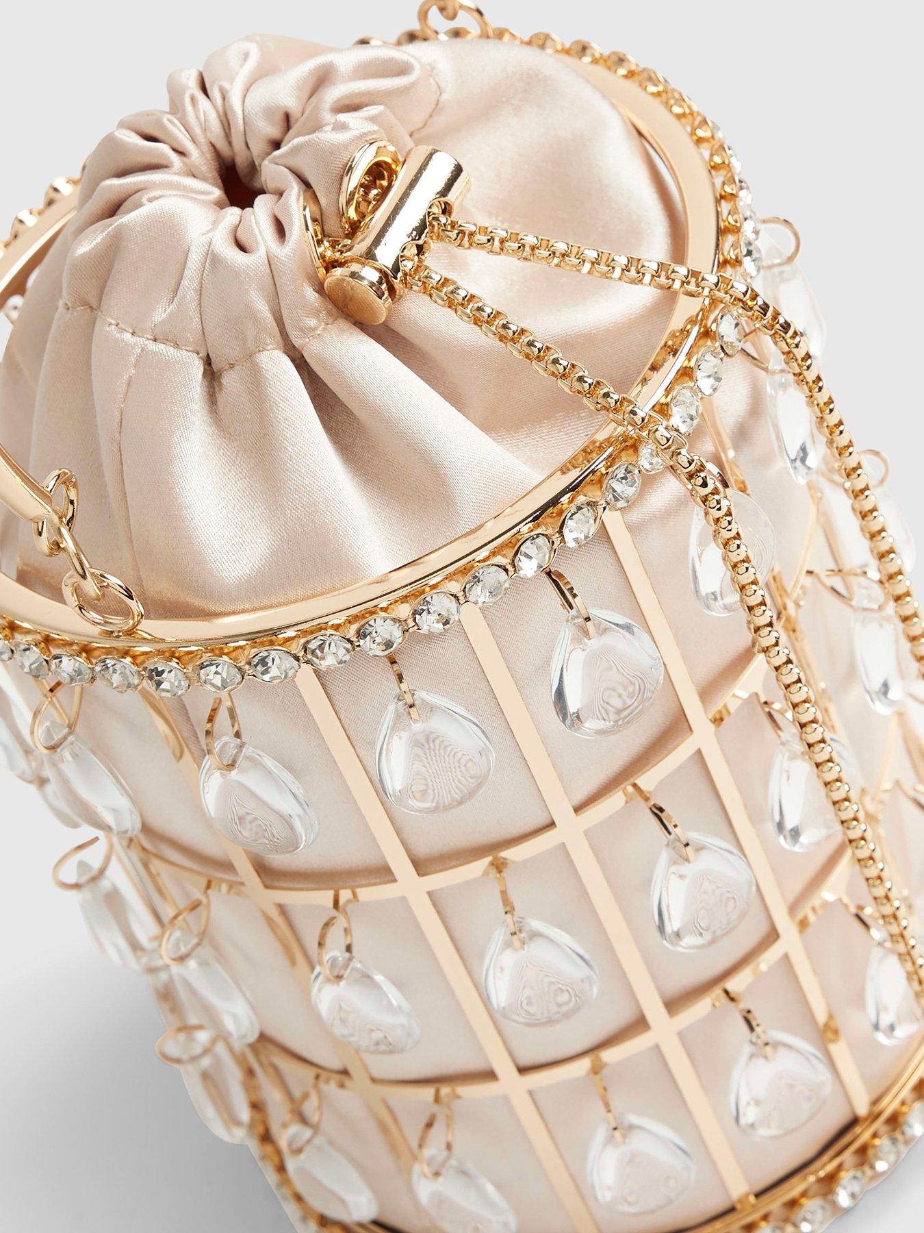 Image 4 of 4 of River Island Diamante Cage Basket Bag - Gold