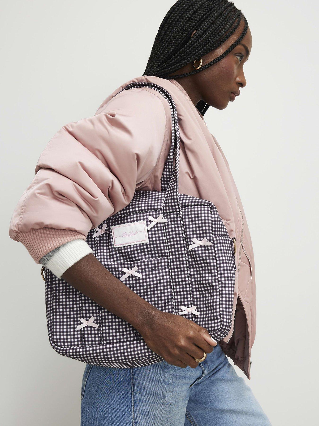River Island Gingham Bow Holdall Bag - Black