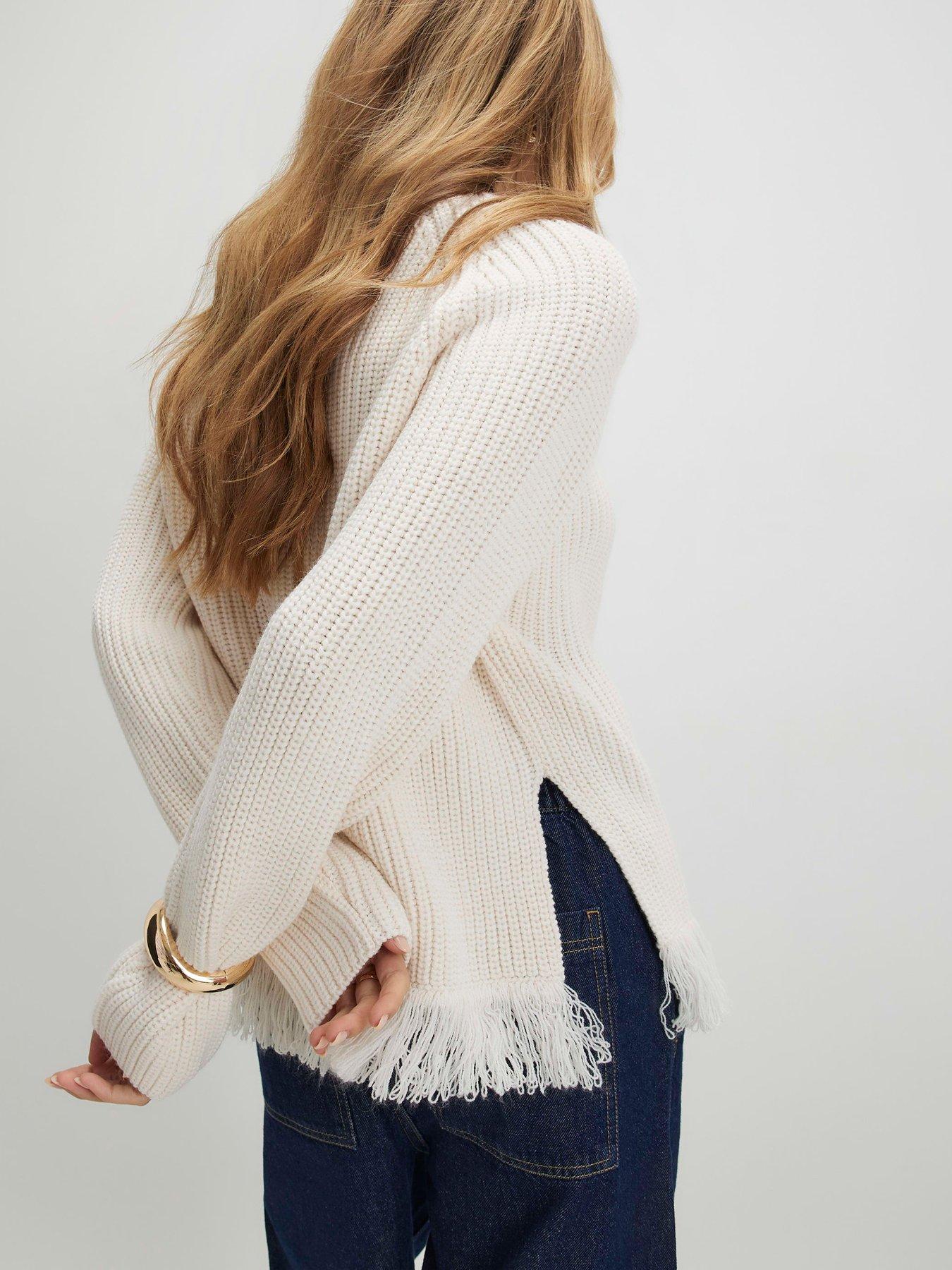 Image 2 of 4 of River Island Fringe Hem Rib Jumper - Cream