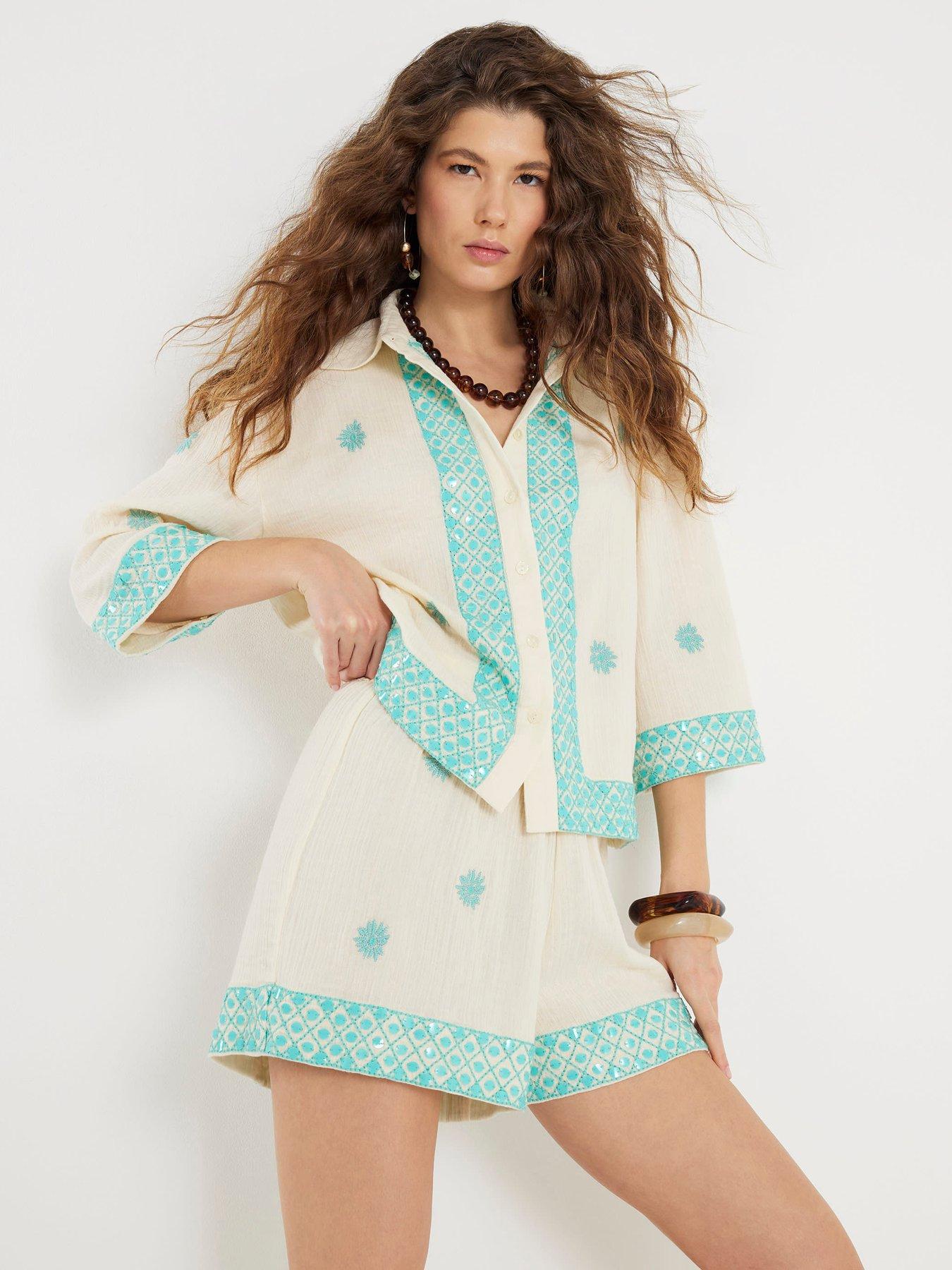 River Island Sequin Embellished Shorts - Cream