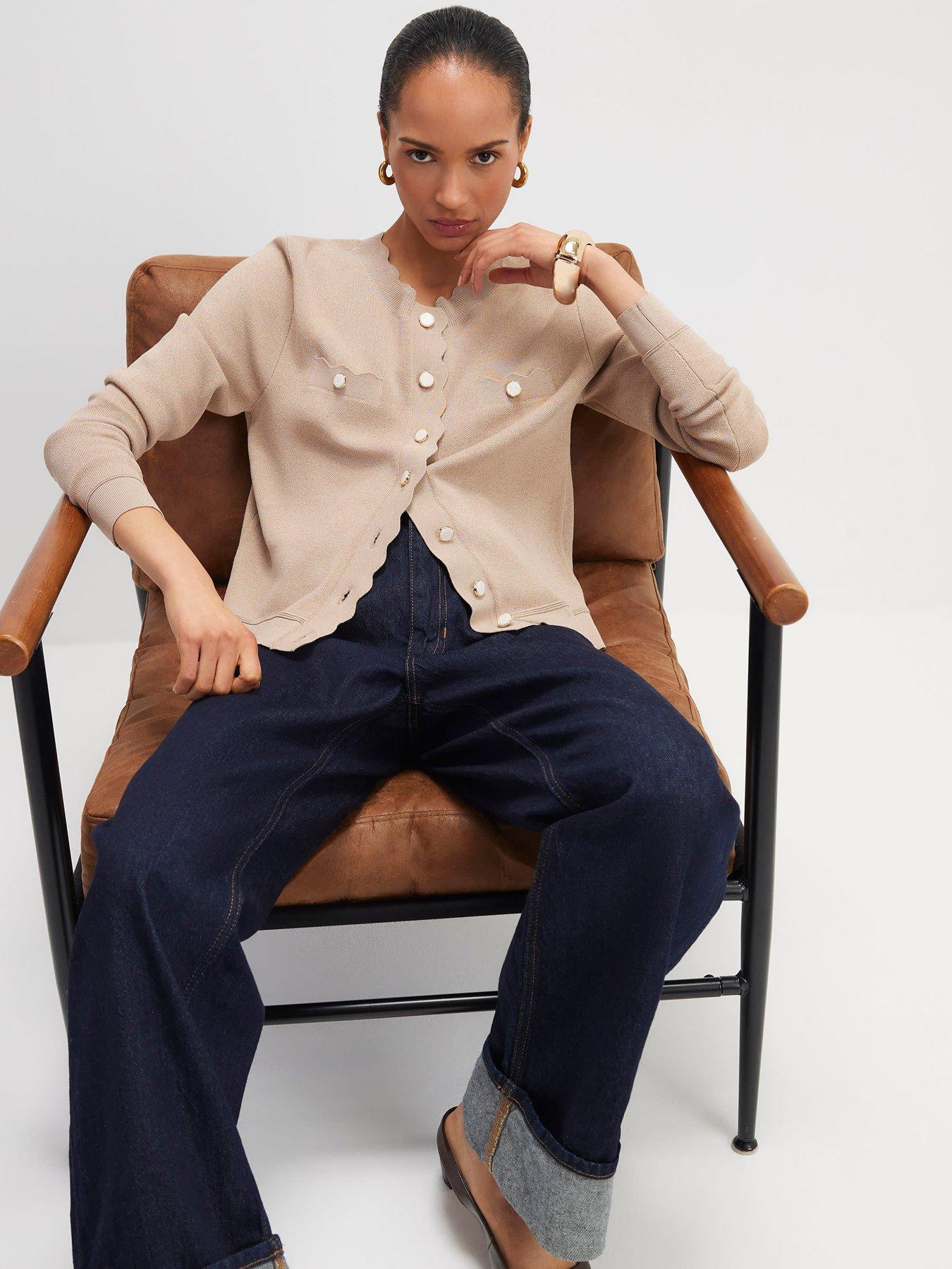 River Island Knit Fitted Scallop Trim Cardigan - Light Brown