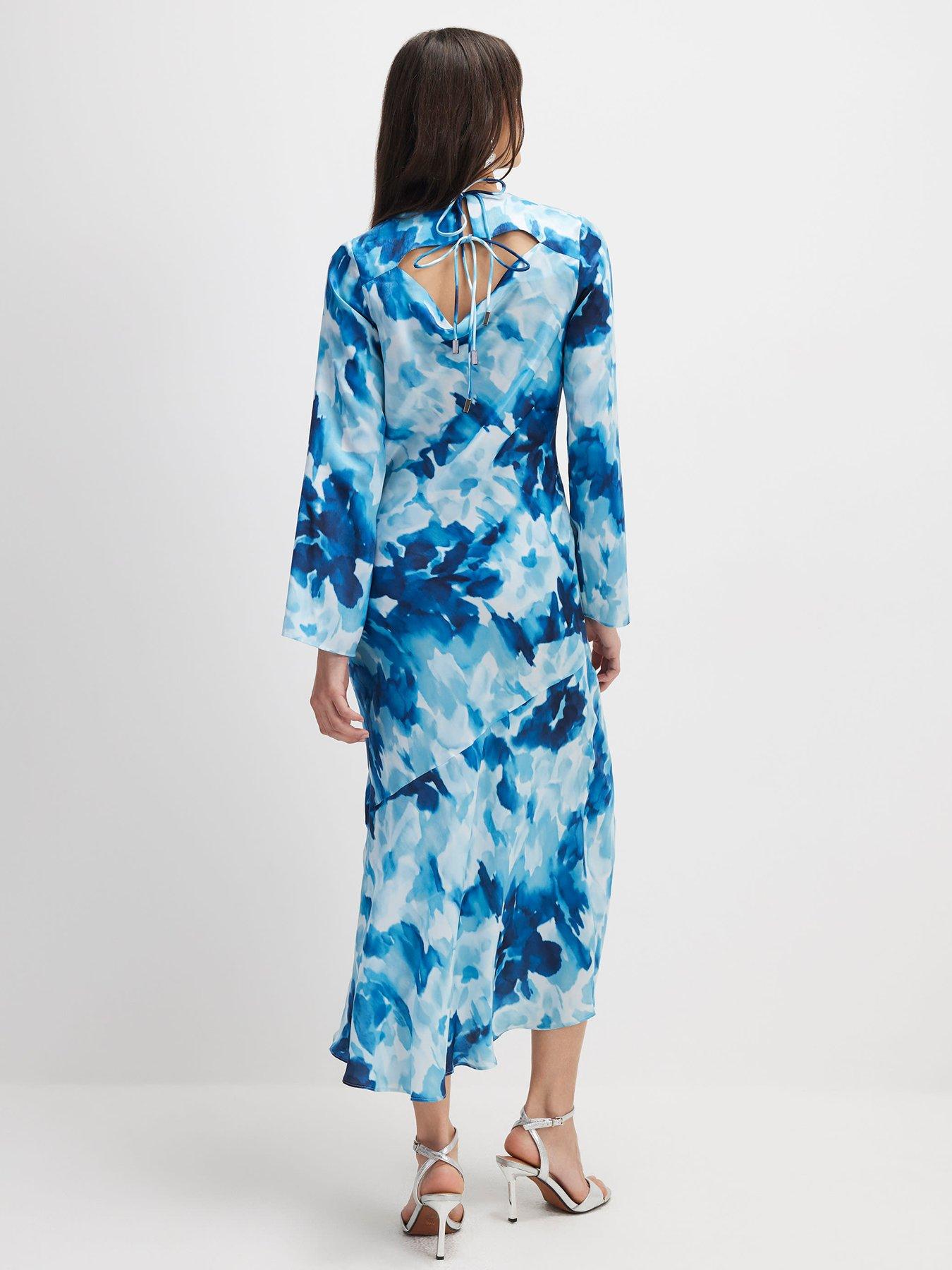Image 2 of 4 of River Island Floral Long Sleeve Midi Dress - Blue