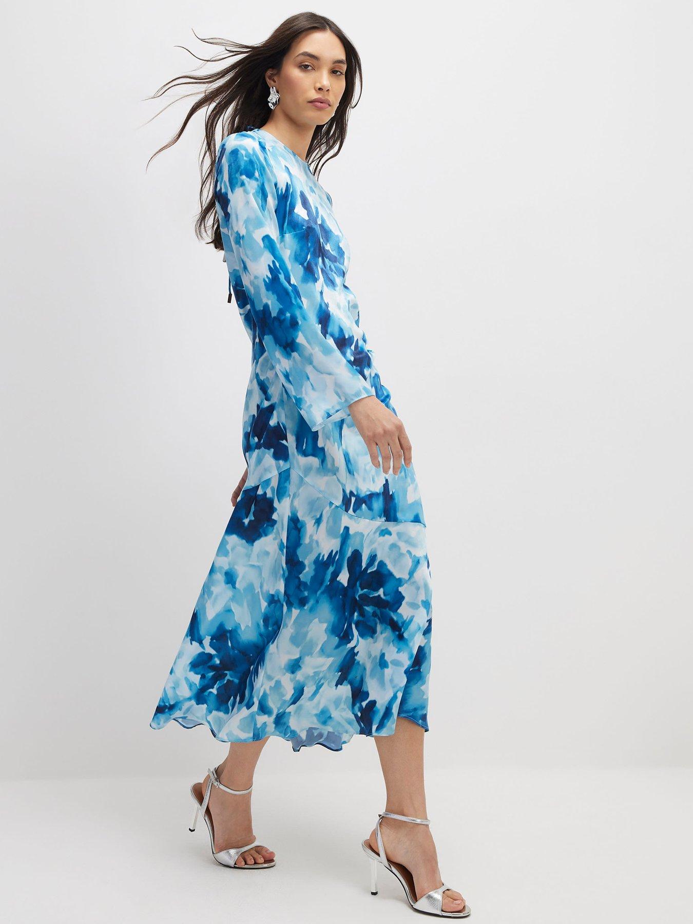 Image 3 of 4 of River Island Floral Long Sleeve Midi Dress - Blue