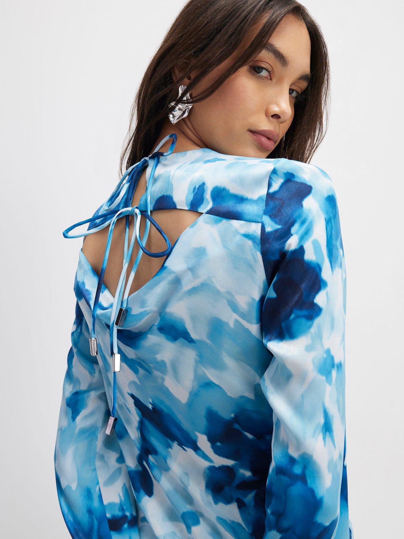 Image 4 of 4 of River Island Floral Long Sleeve Midi Dress - Blue