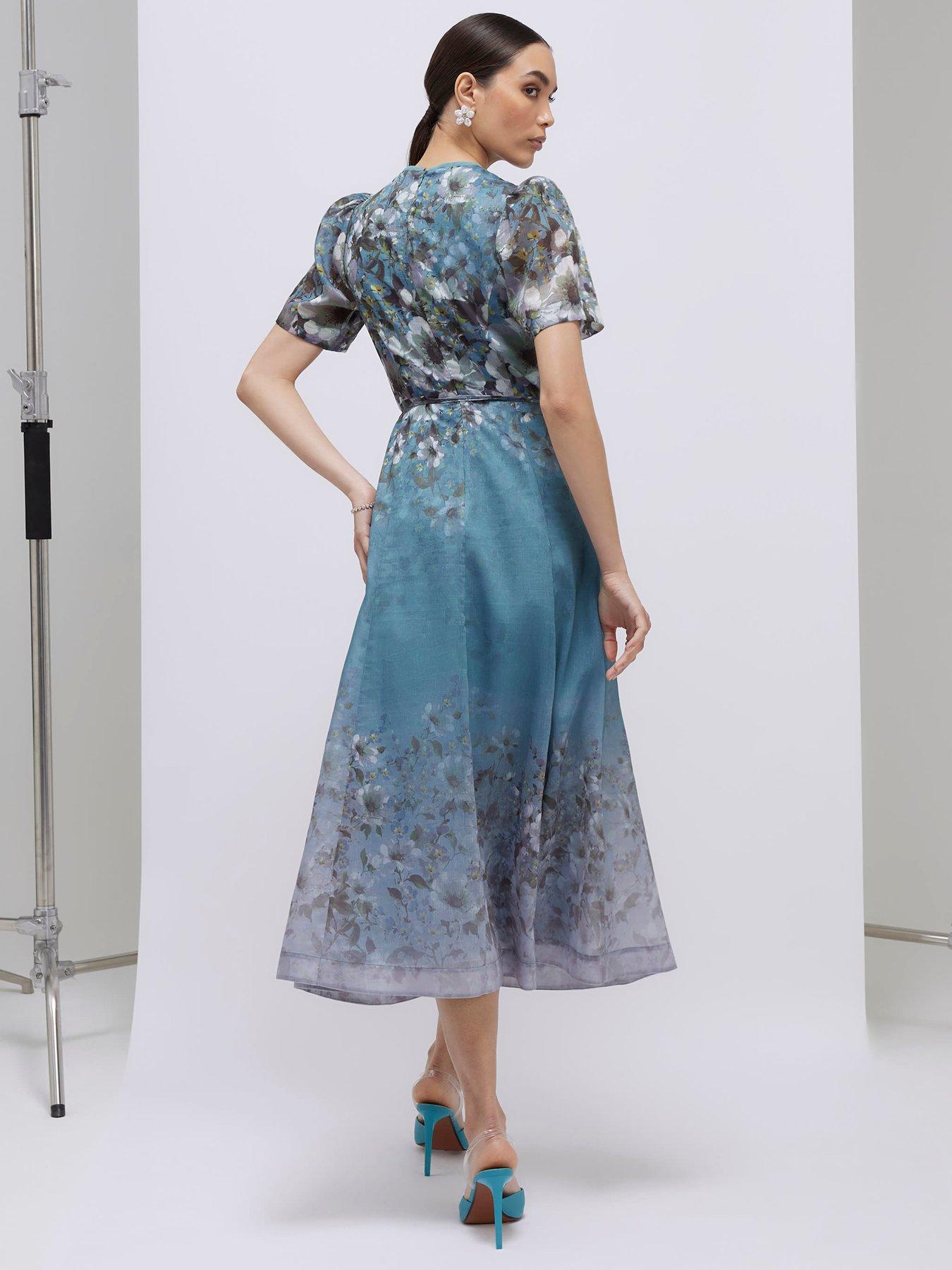 Image 2 of 4 of River Island Floral 3d Corsage Midi Dress - Blue