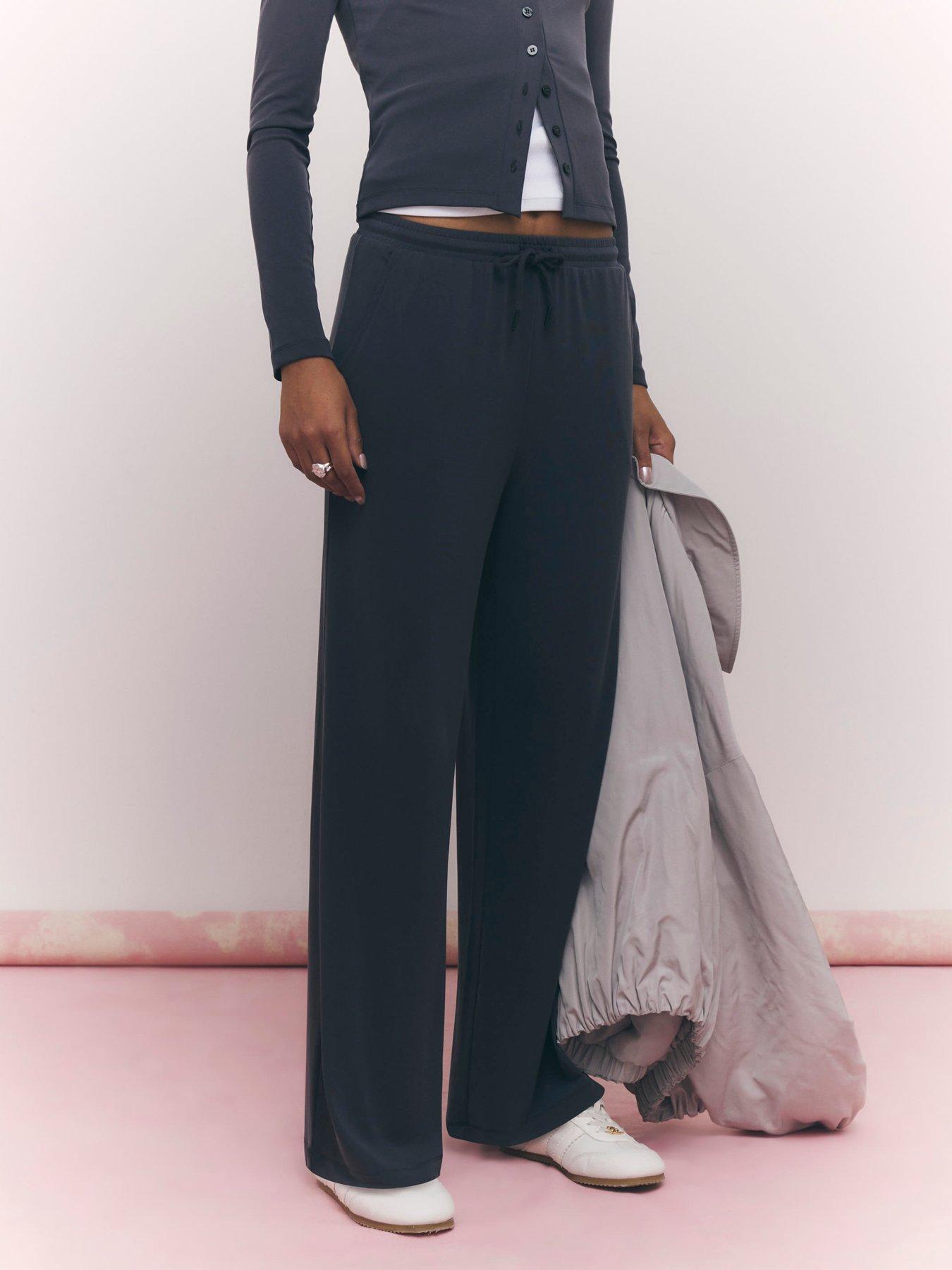 Image 1 of 4 of River Island Soft Touch Wide Leg Trousers - Grey