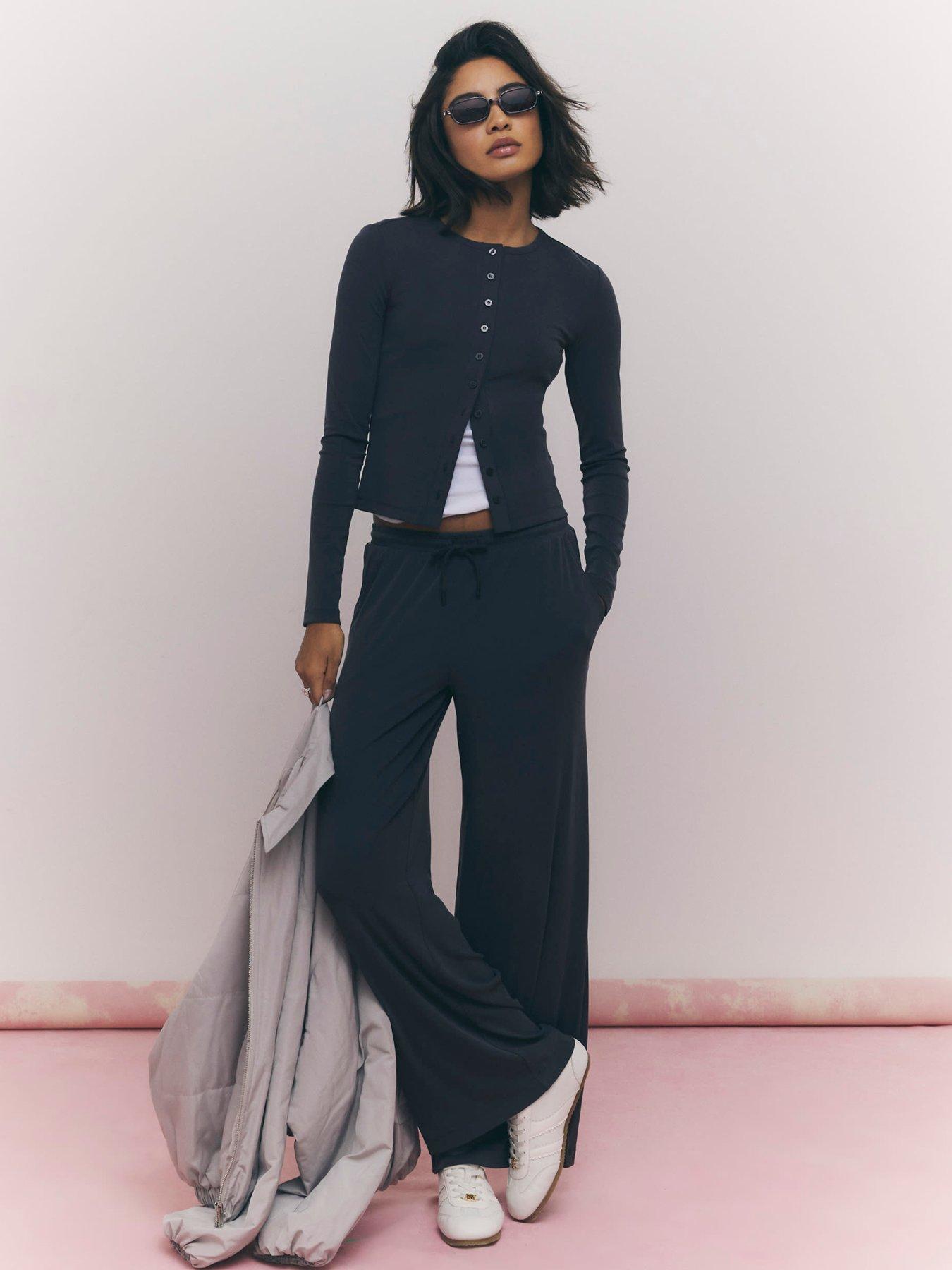 Image 3 of 4 of River Island Soft Touch Wide Leg Trousers - Grey