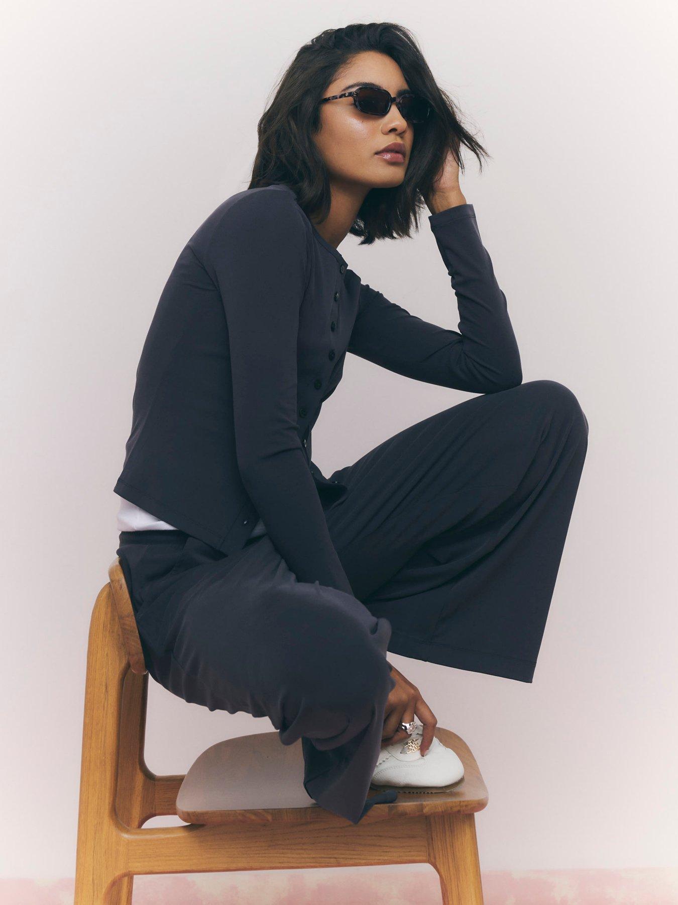 Image 4 of 4 of River Island Soft Touch Wide Leg Trousers - Grey