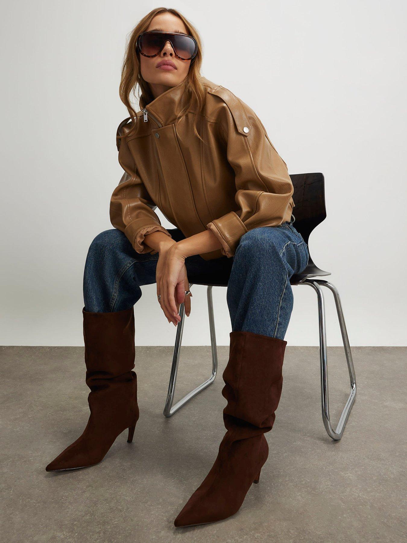 River Island Faux Suede High Leg Boots - Brown