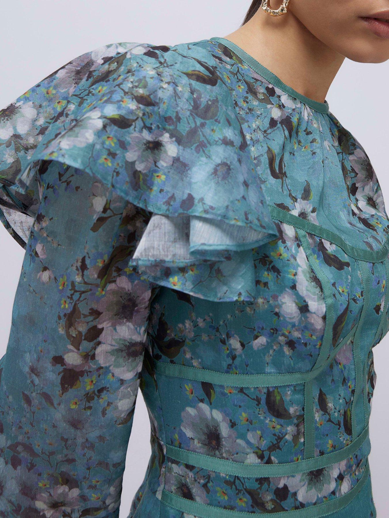 Image 4 of 4 of River Island Floral Ruffle Mini Dress - Blue