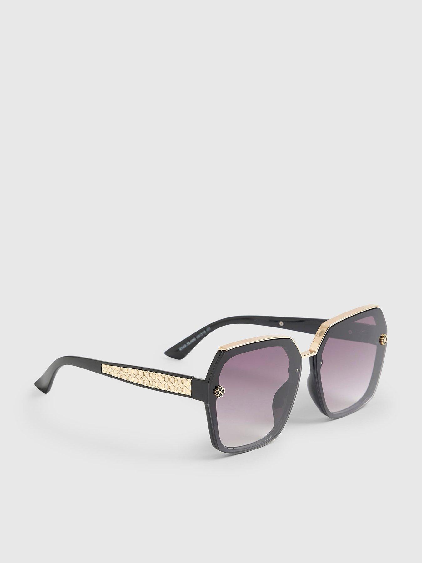 River Island Metal Hexagon Sunglasses - Black