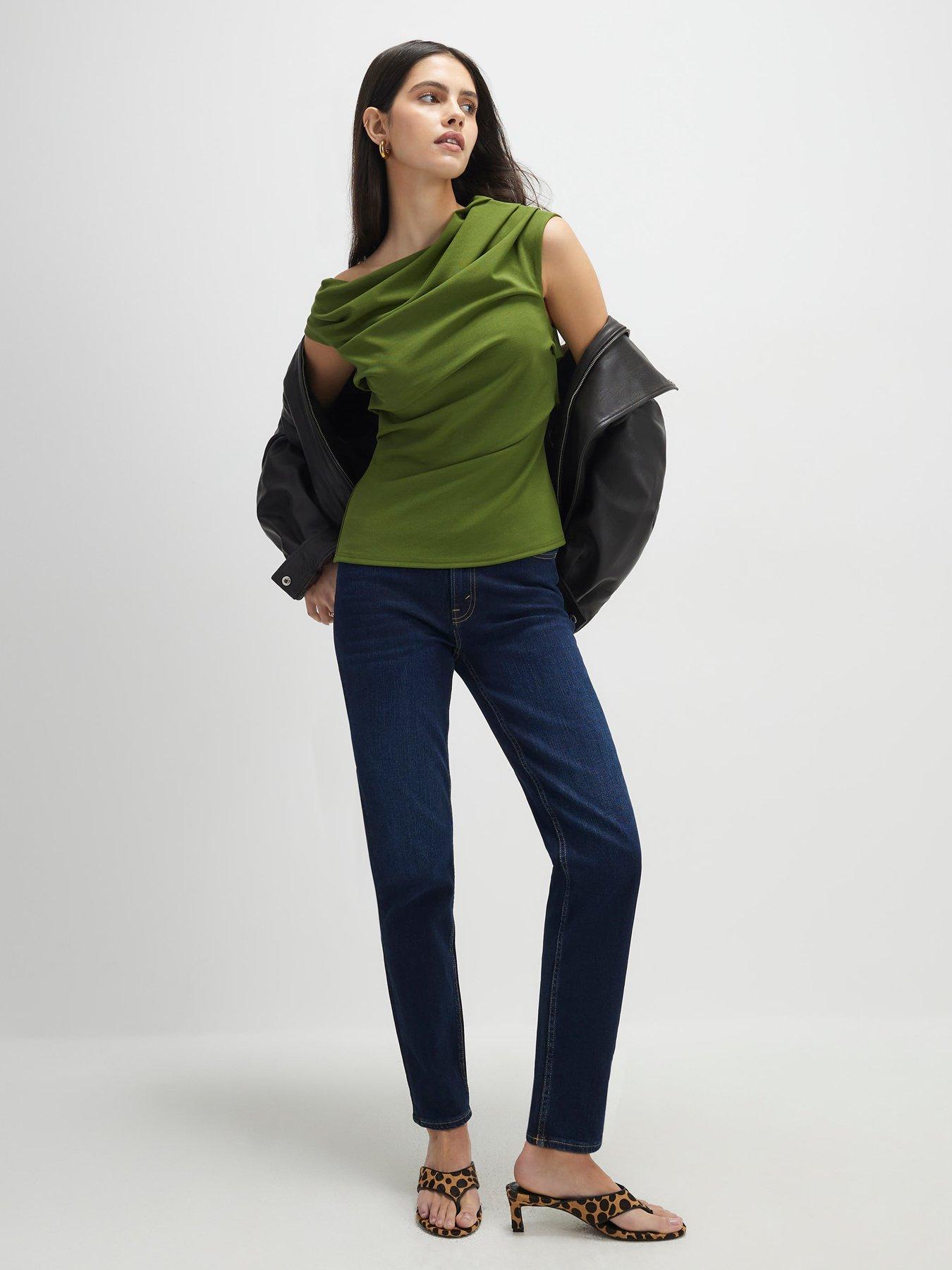 Image 3 of 4 of River Island Short Sleeve Drape Off Shoulder Top