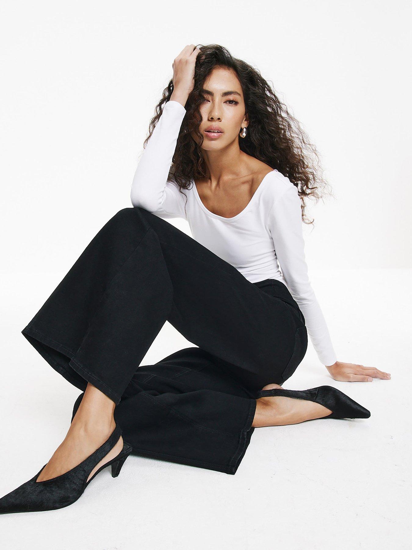 River Island Pull-on Sculpt Palazzo Jeans - Black