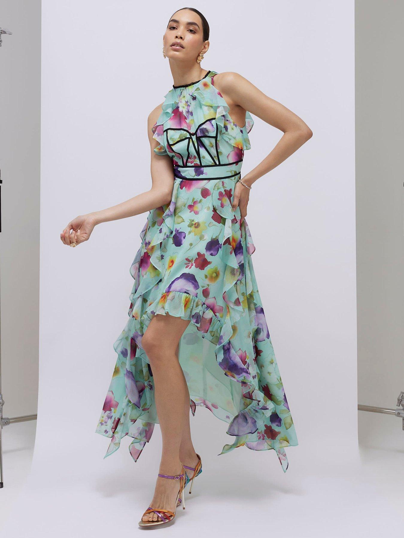 River Island Floral Sleeveless Midi Dress - Aqua