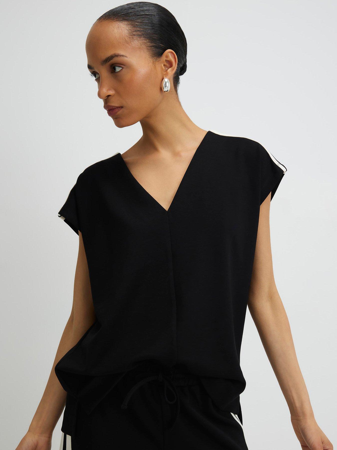 River Island Tape Detail V Neck Tank Top - Black