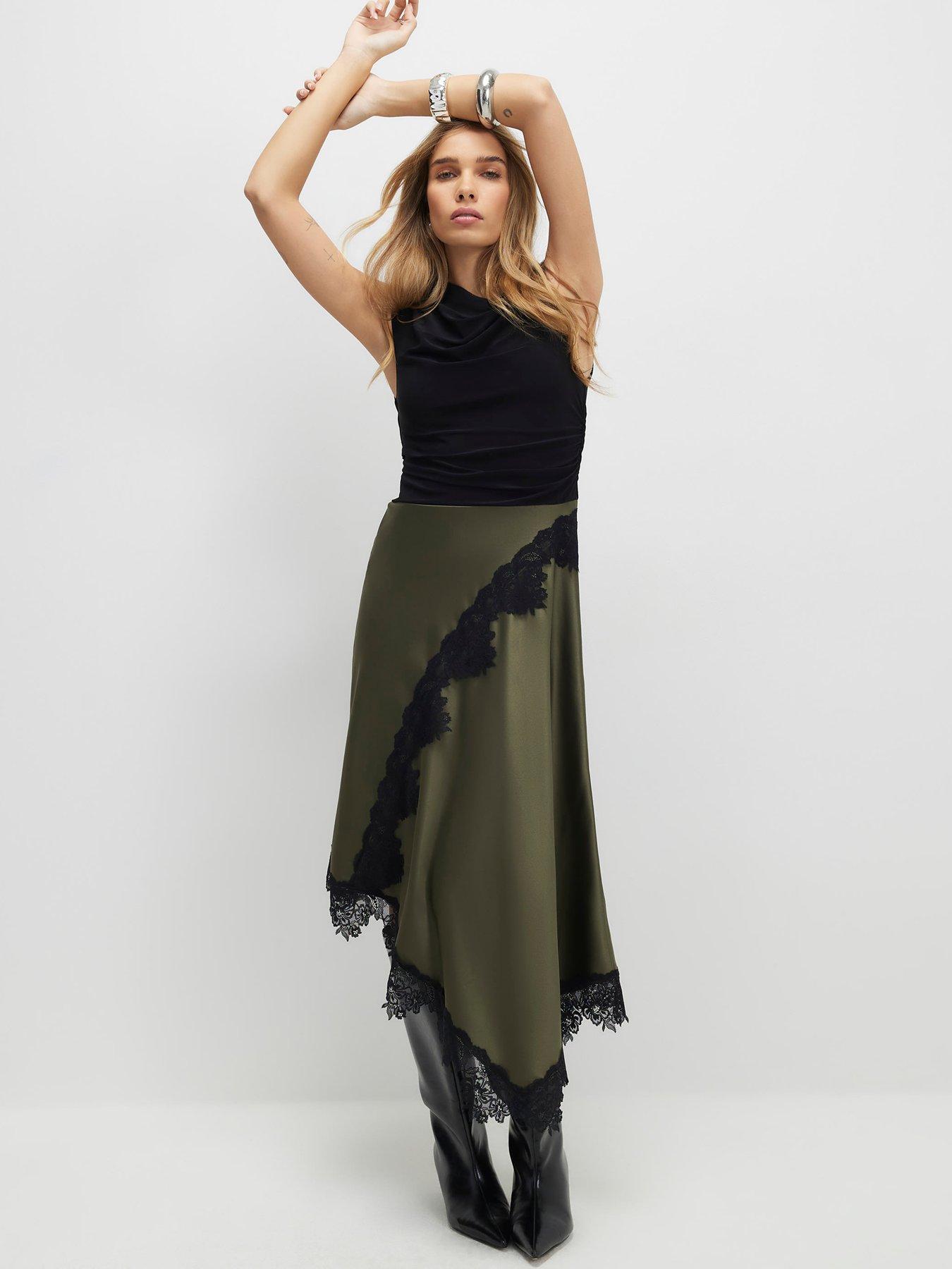 River Island Lace Hybrid Drape Midi Dress - Khaki