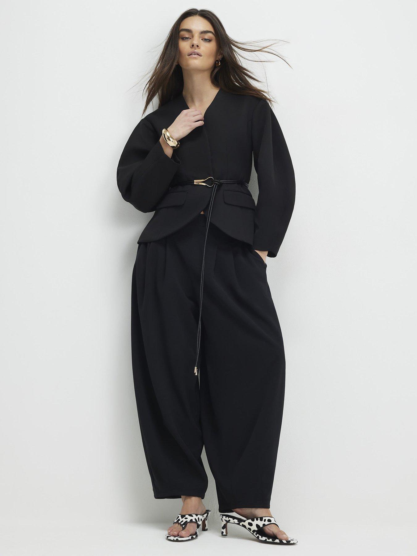 Image 1 of 4 of River Island Pleated Balloon Leg Trousers - Black