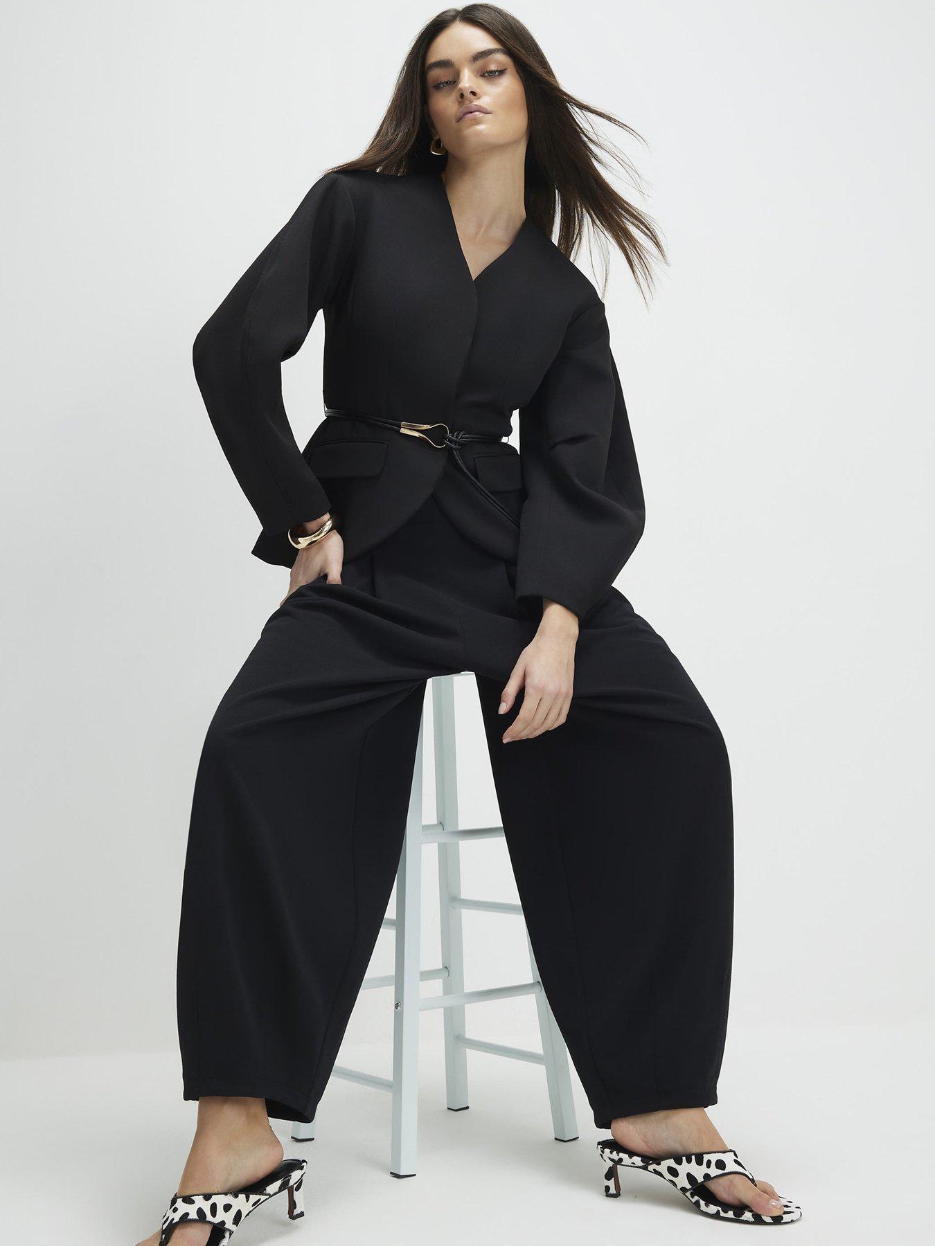 Image 3 of 4 of River Island Pleated Balloon Leg Trousers - Black