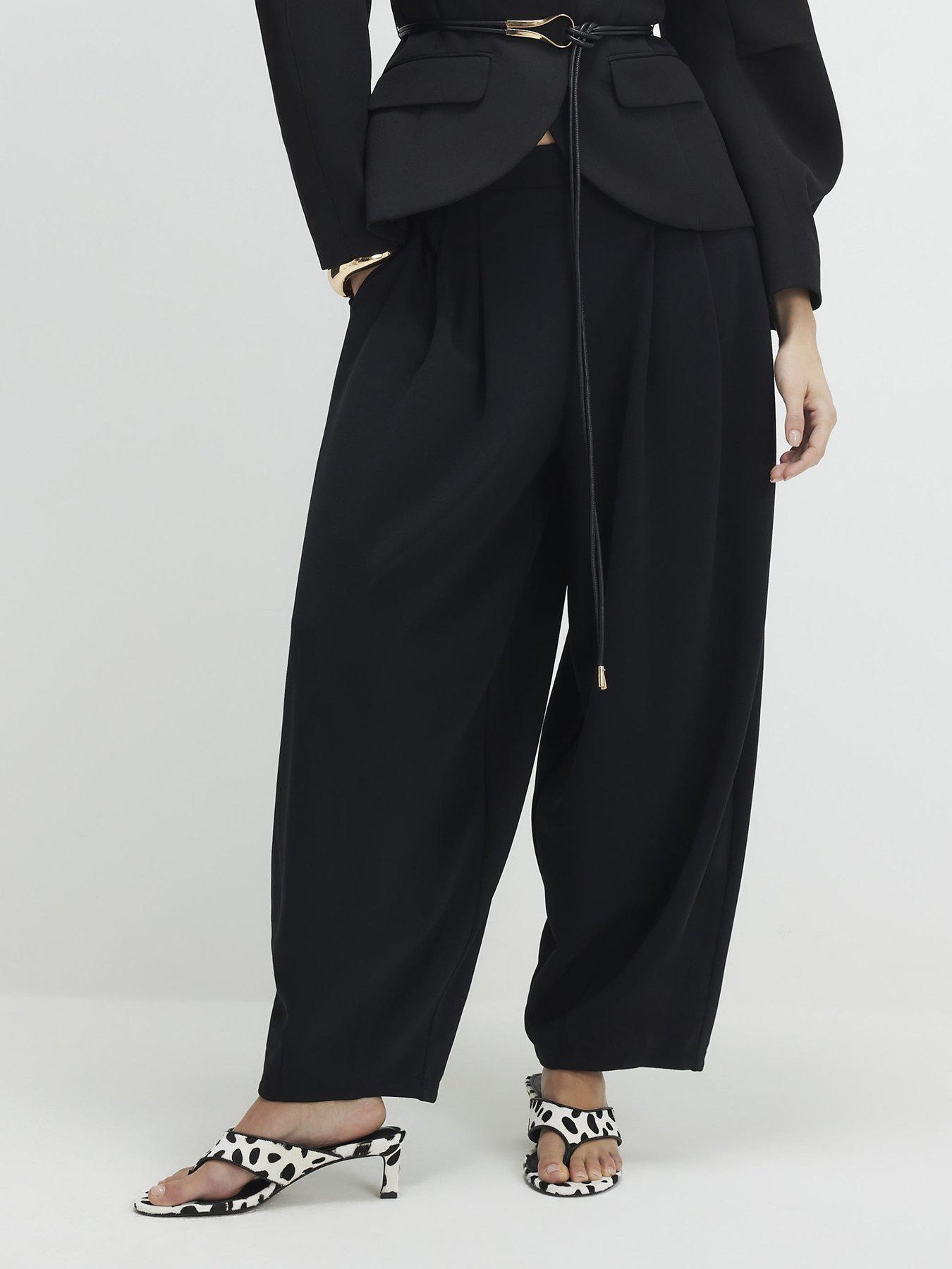Image 4 of 4 of River Island Pleated Balloon Leg Trousers - Black