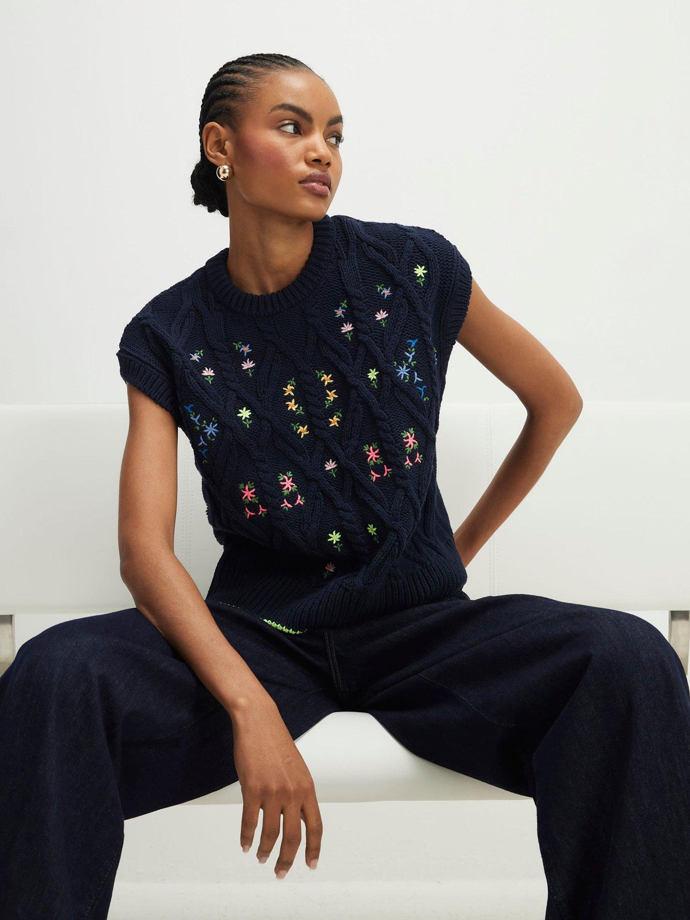 River Island Floral Embroidered Knit Tank Top - Blue