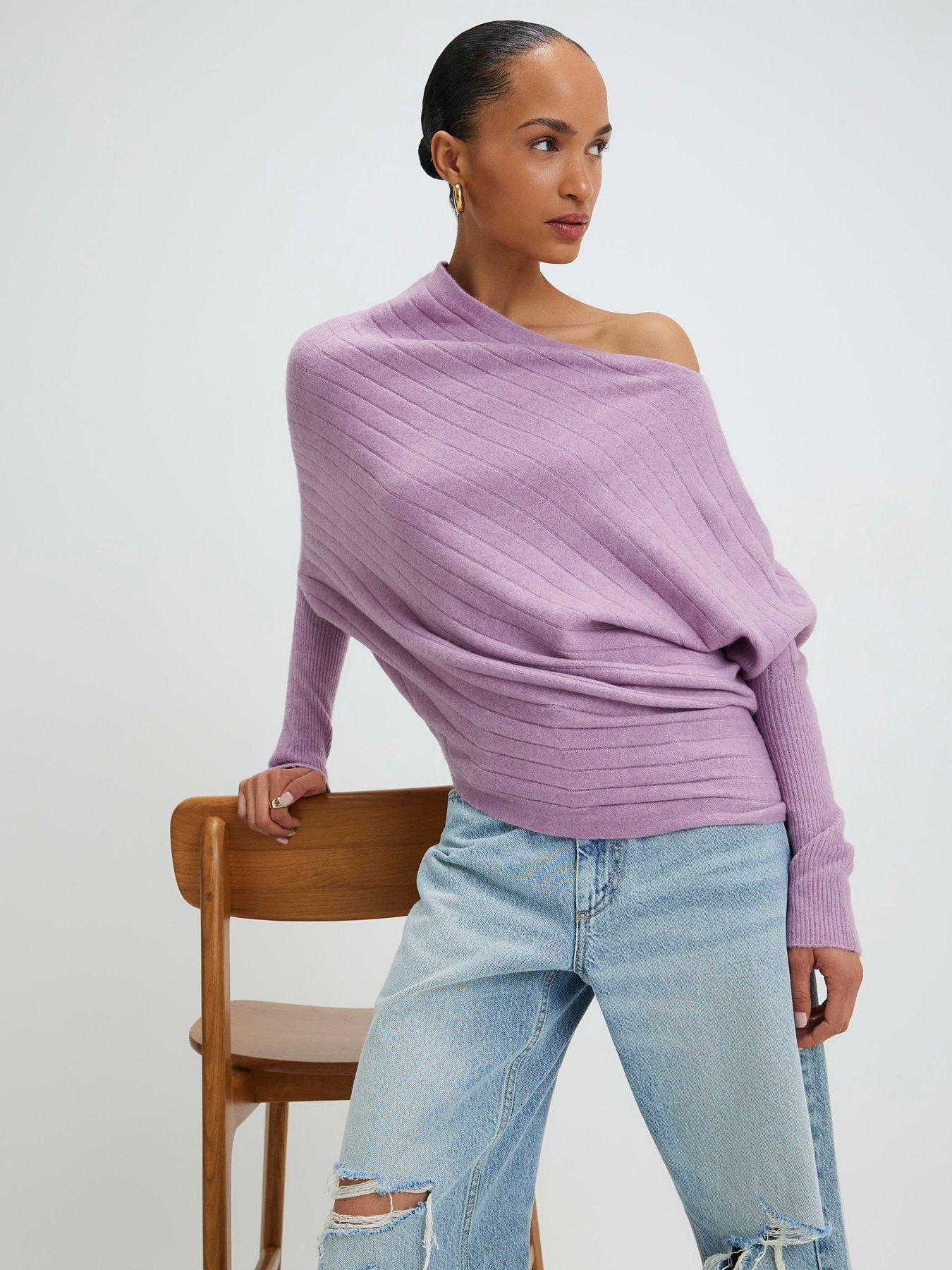 River Island Ribbed Off The Shoulder Jumper - Purple