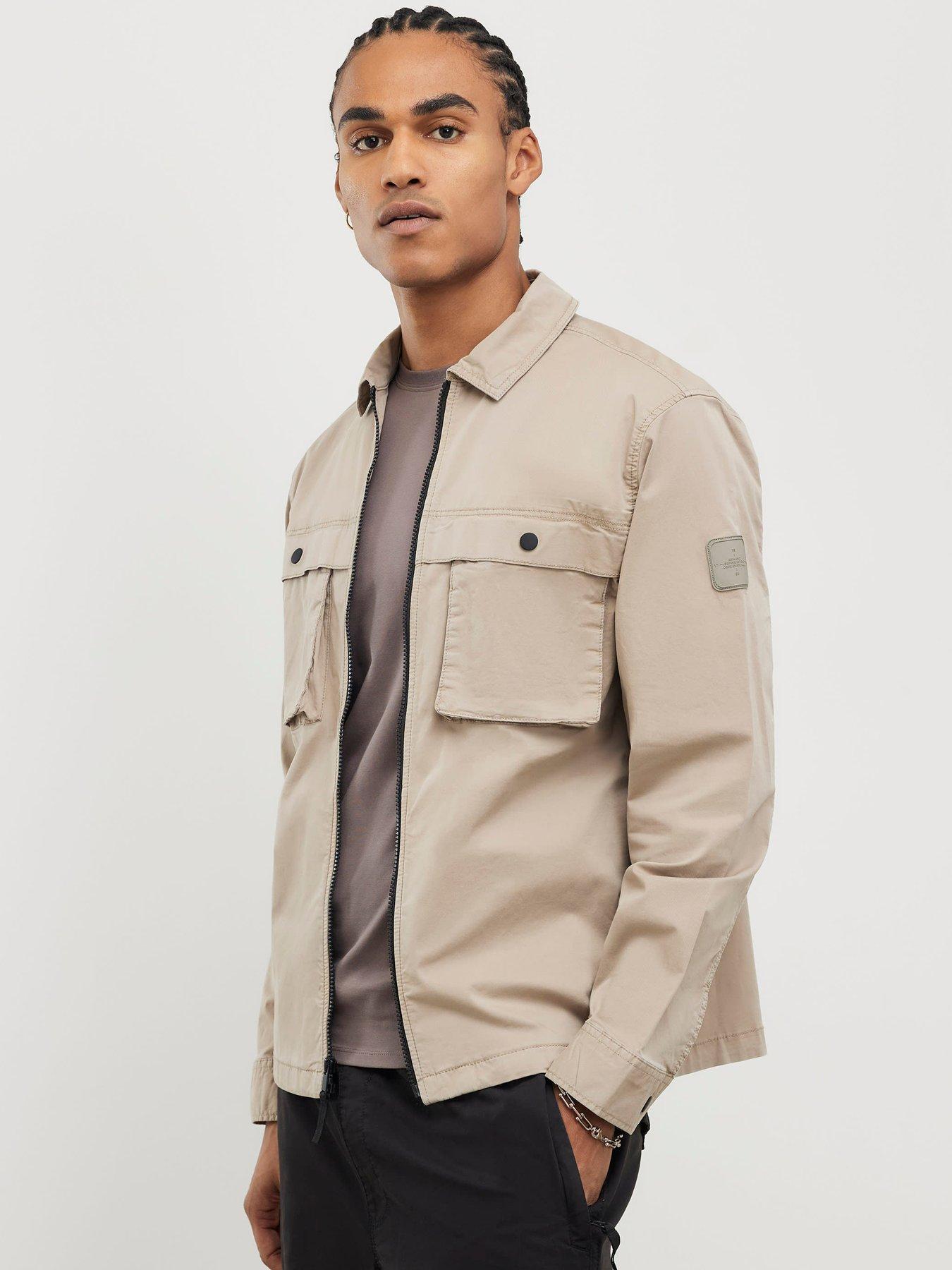 Image 1 of 4 of River Island Beige Regular Fit Zipped Overshirt
