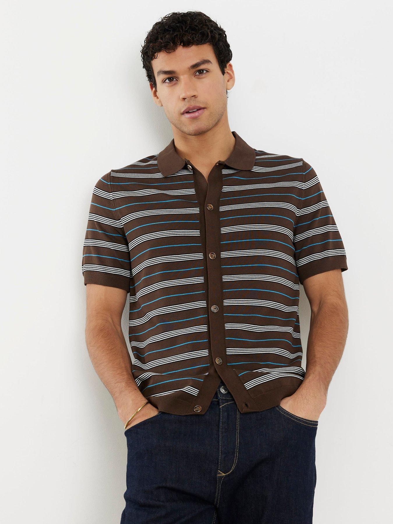 River Island Short Sleeve Knitted Stripe Shirt