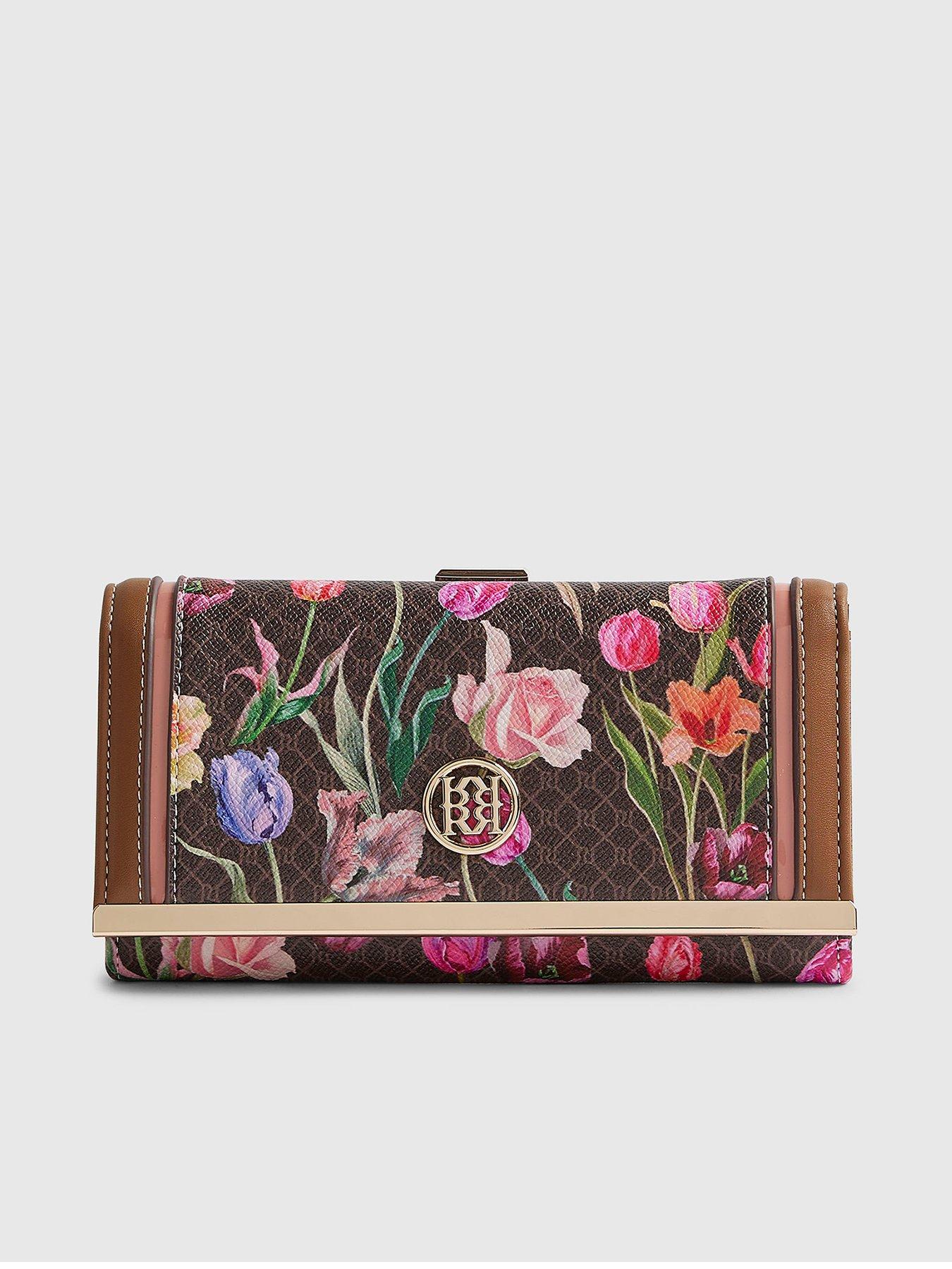River Island Floral Monogram Clip Top Purse