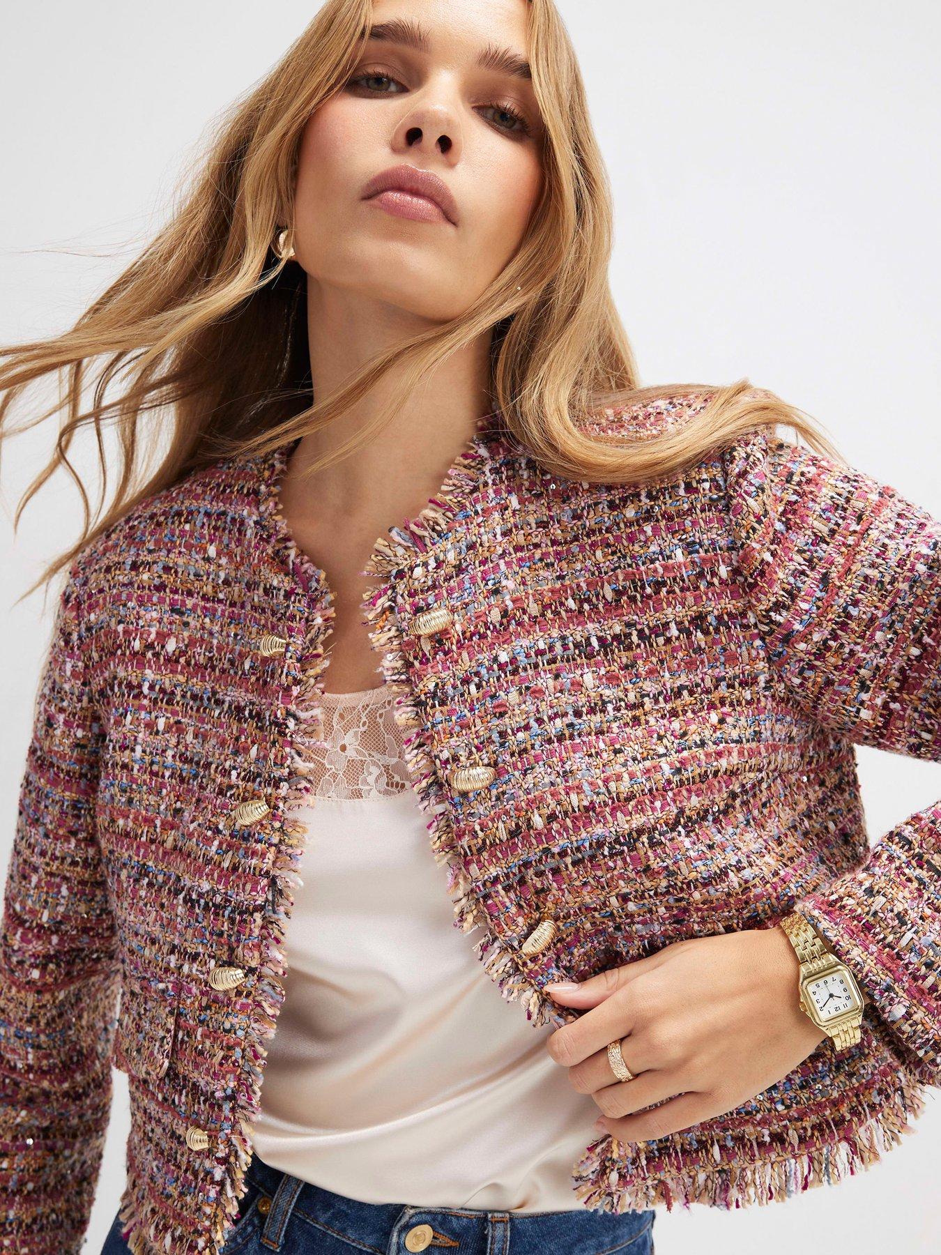 Image 4 of 4 of River Island Red Boucle Edge To Jacket